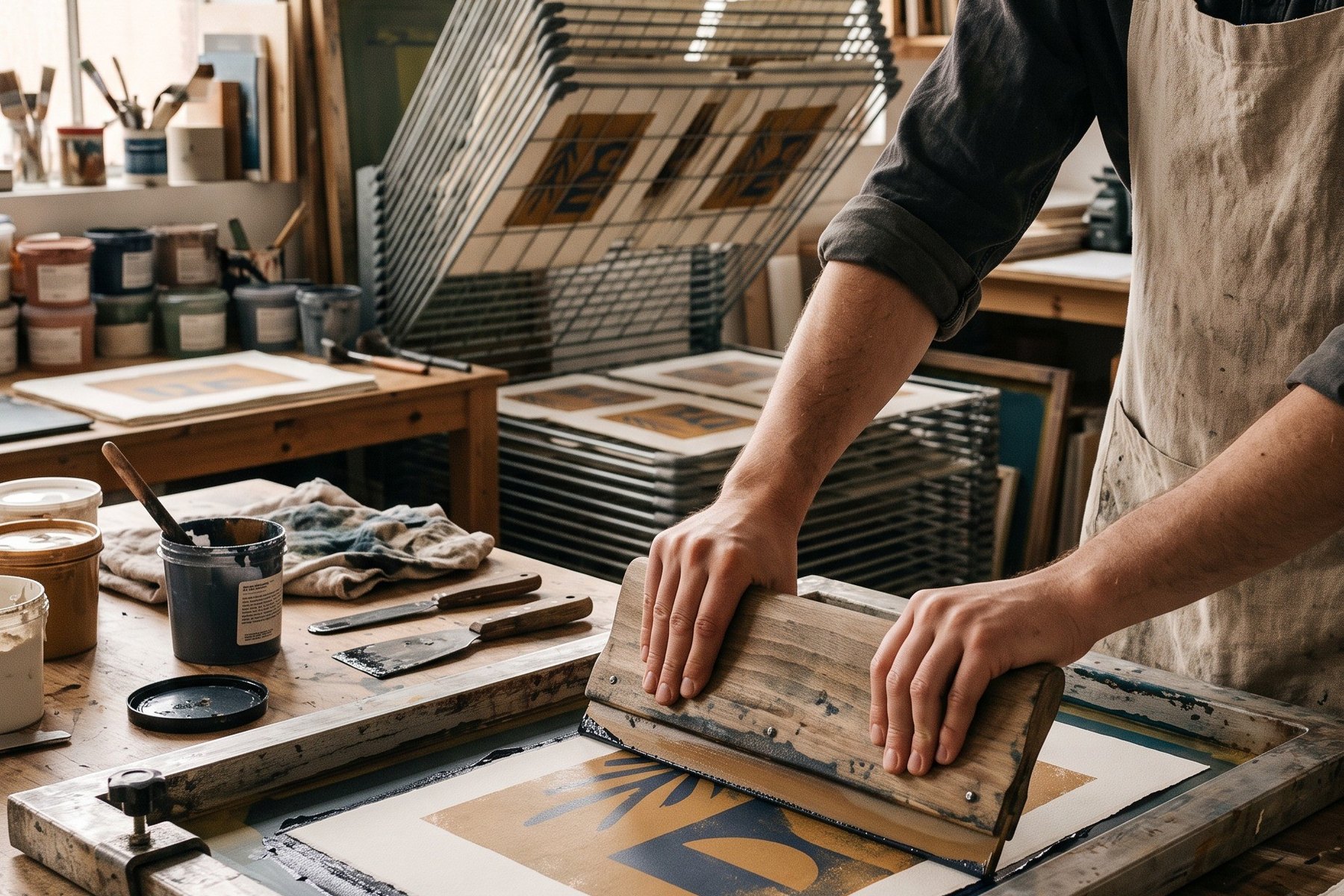 Pulling a print in the print room