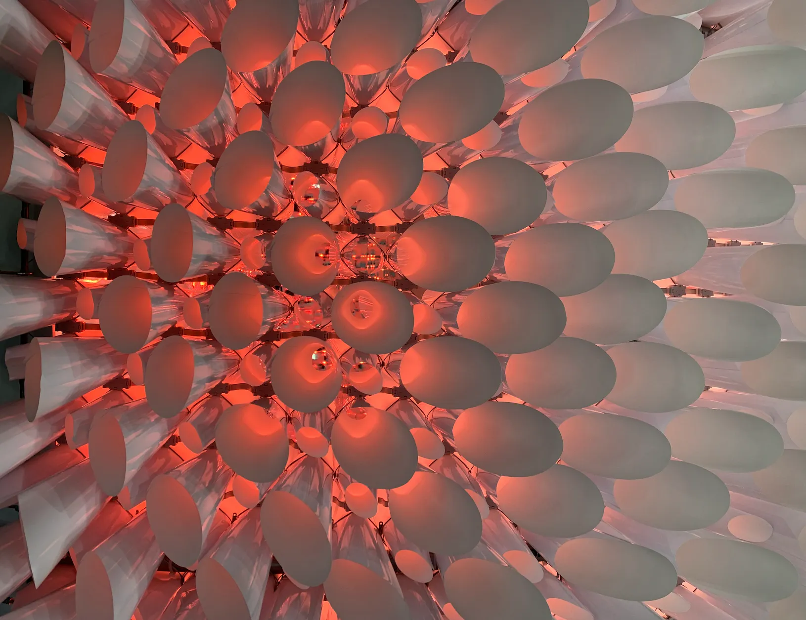 Detail of hand cut and rolled paper petals with interior dynamic illumination