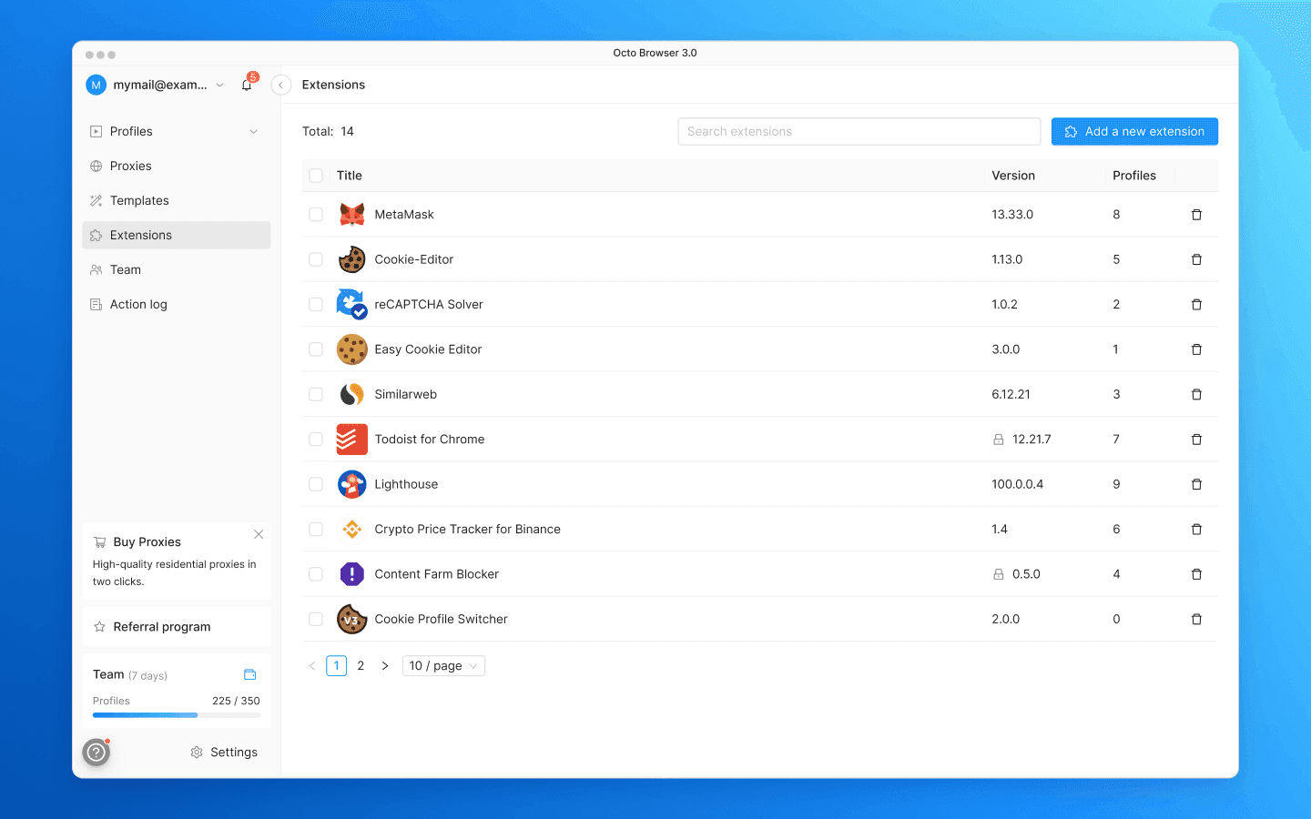 A new “Extensions” section 