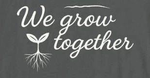 High Meadow Legacy slogan 'We grow together' with plant roots and sprout, representing community growth and resilience.