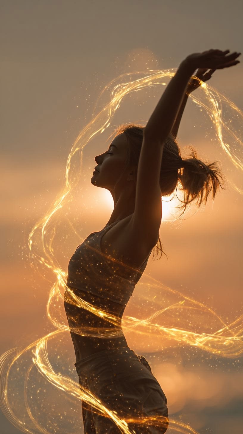 A woman receives a relaxing energy healing in a serene setting with soft lighting.
