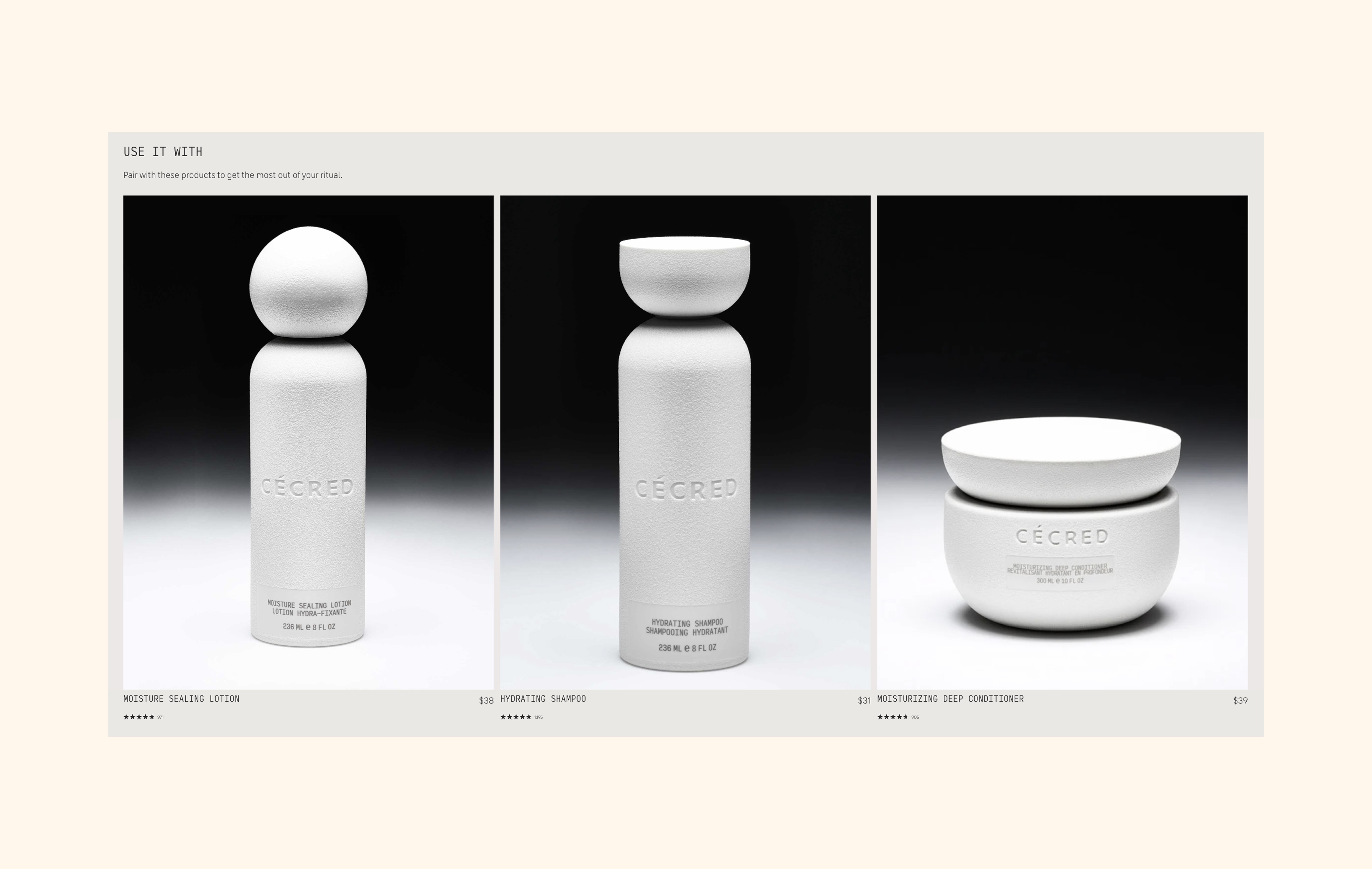 Cécred product page with ‘Use It With’ recommended products section