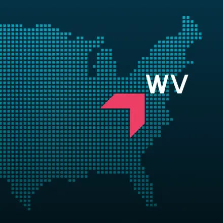 Map highlighting West Virginia with a red arrow, representing GIA Group, LLC truck insurance coverage area.