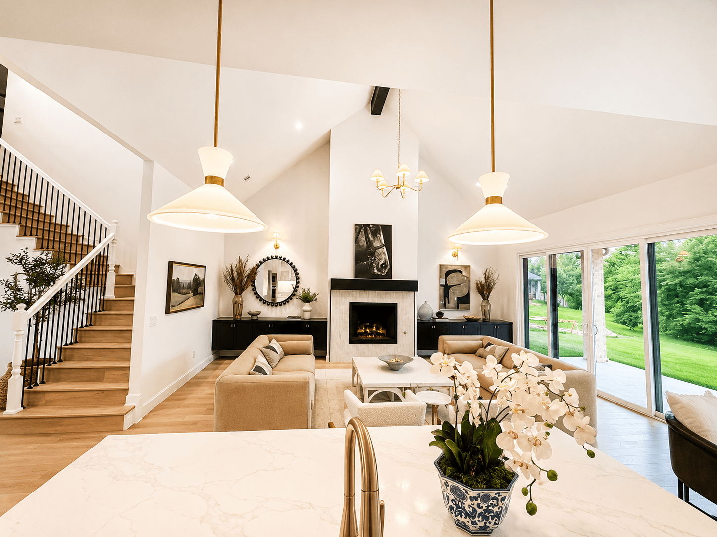 Warm-toned kitchen with layered materials