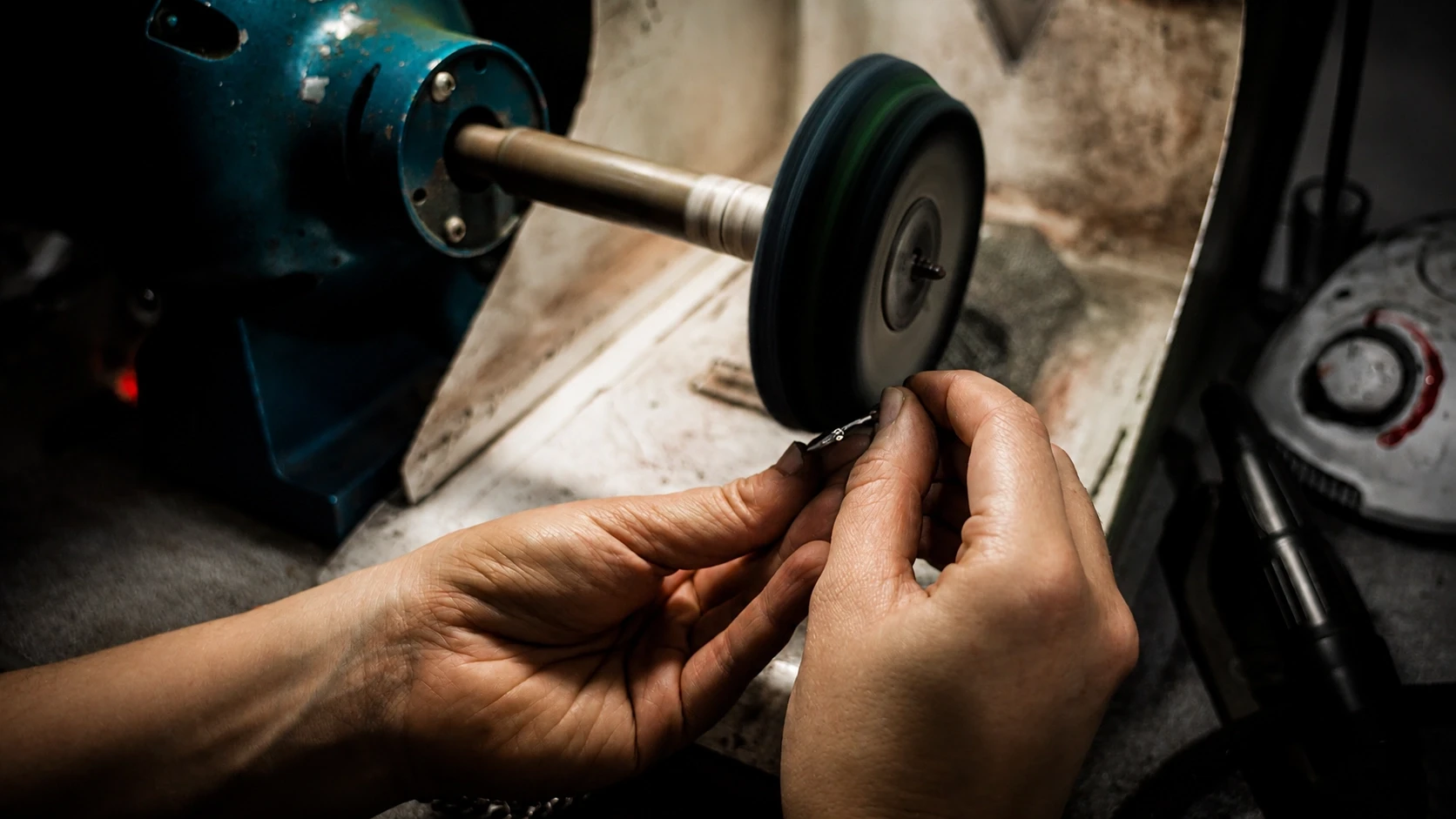 Piece polisher finishing fine metalwork for a 12 private commission