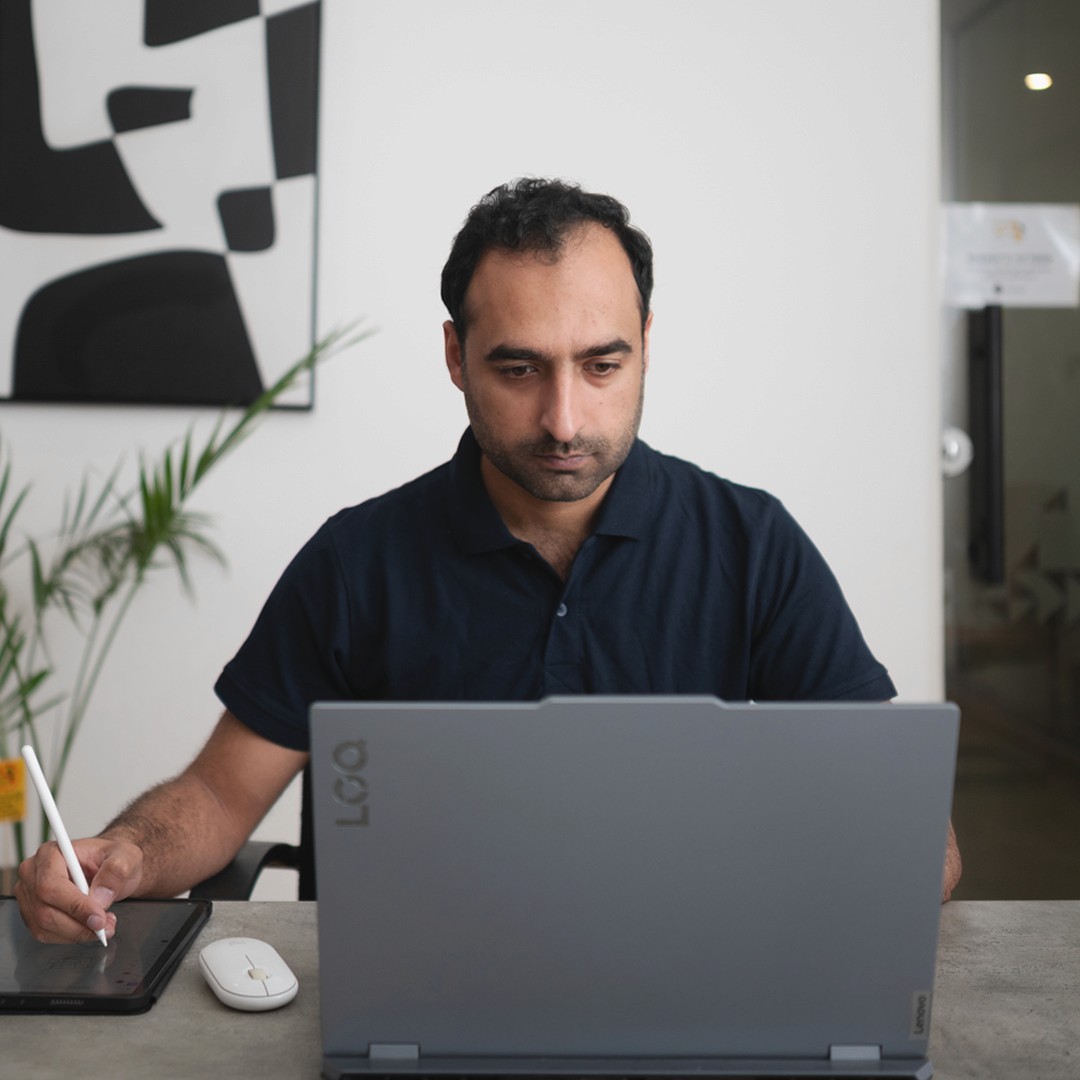 Man at work in artistic setting