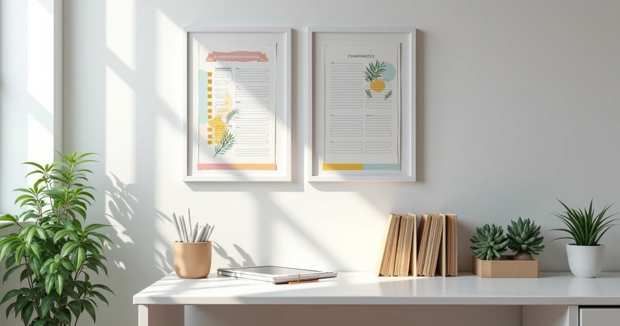 Consultório moderno com quadros organizacionais e gráfico de crescimento em destaque 