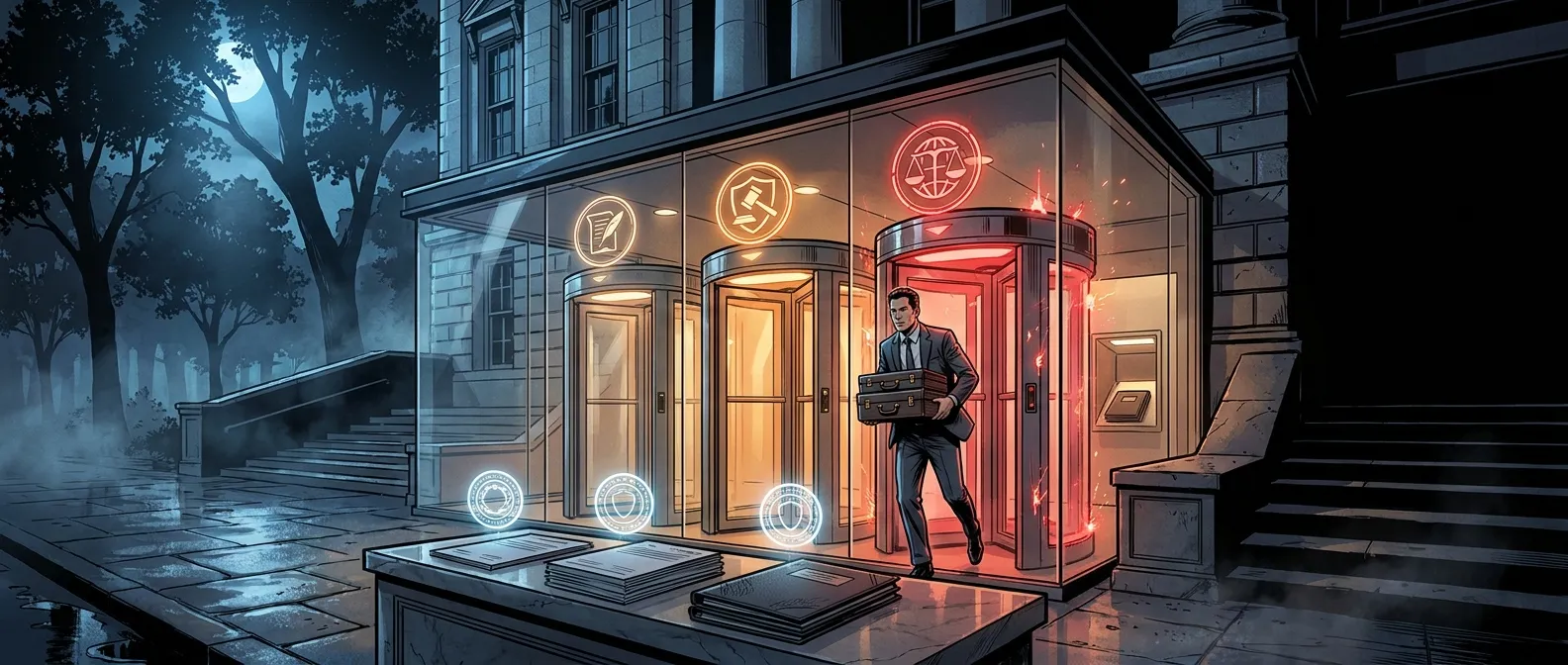 Man exits digital building, RockN' Socials, Digital Marketing Agency.