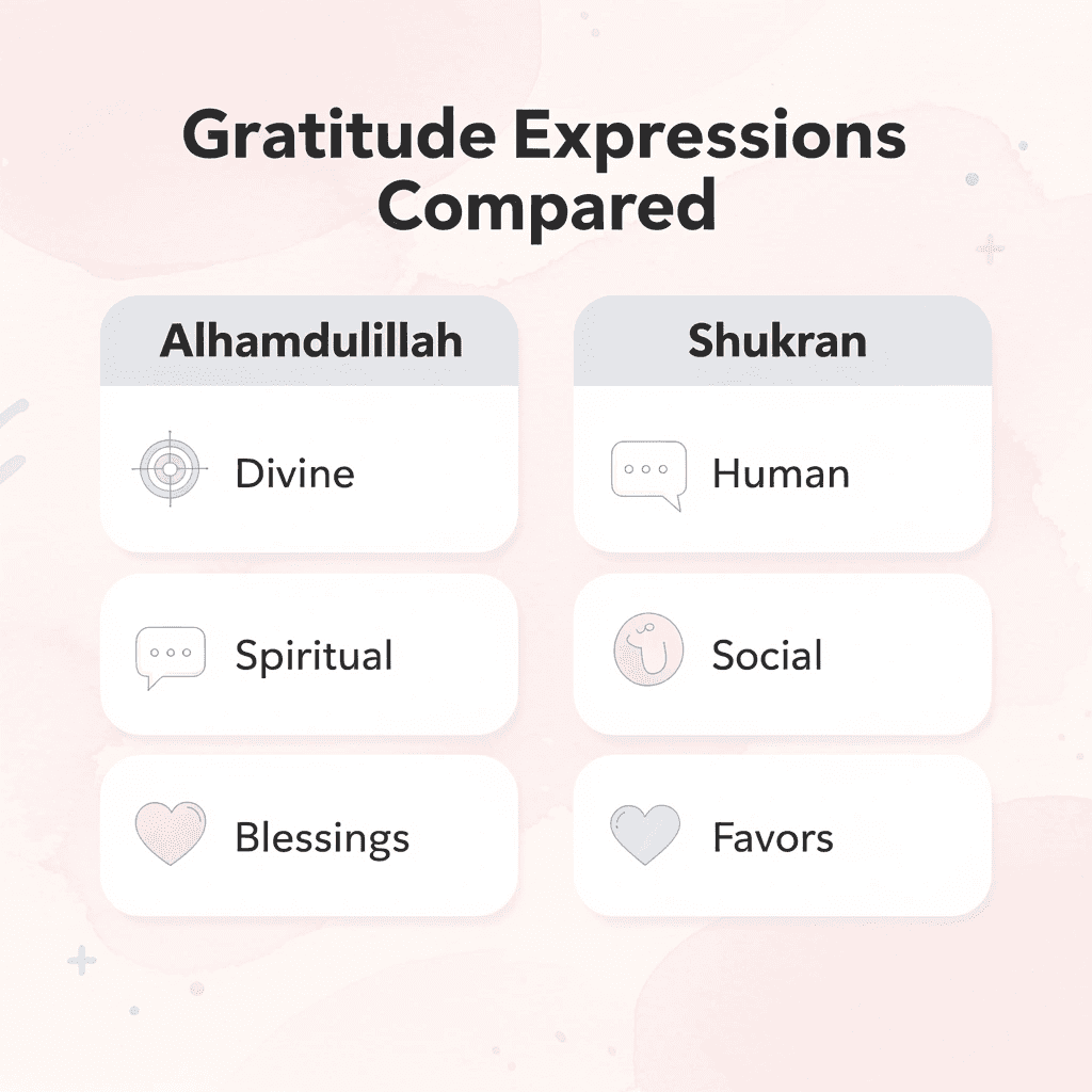 Comparison chart showing differences between Alhamdulillah and Shukran