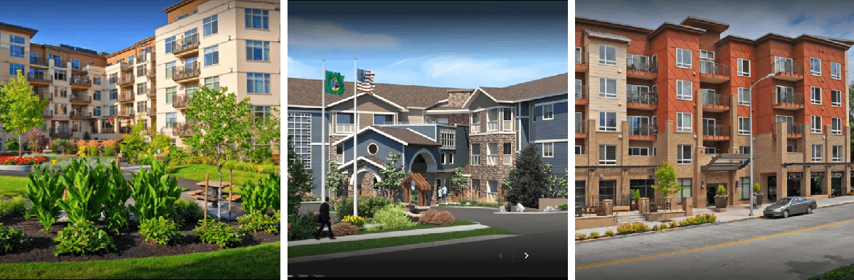 Exterior photos of 3 assisted living communities in Washington
