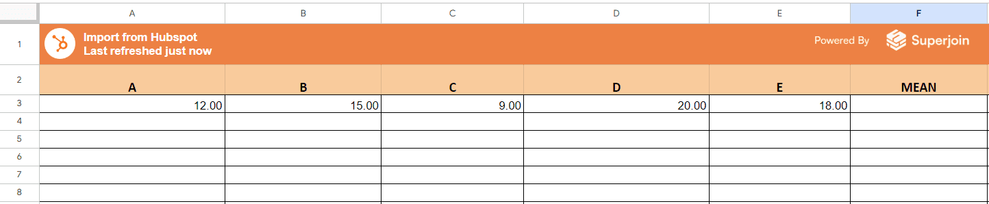 Select the cell where you want the mean to appear.