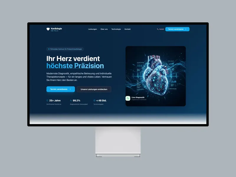 Webdesign-Konzept für eine Kardiologie-Praxis auf Desktop – Portfolio von ArtiPixel Webdesign Berlin