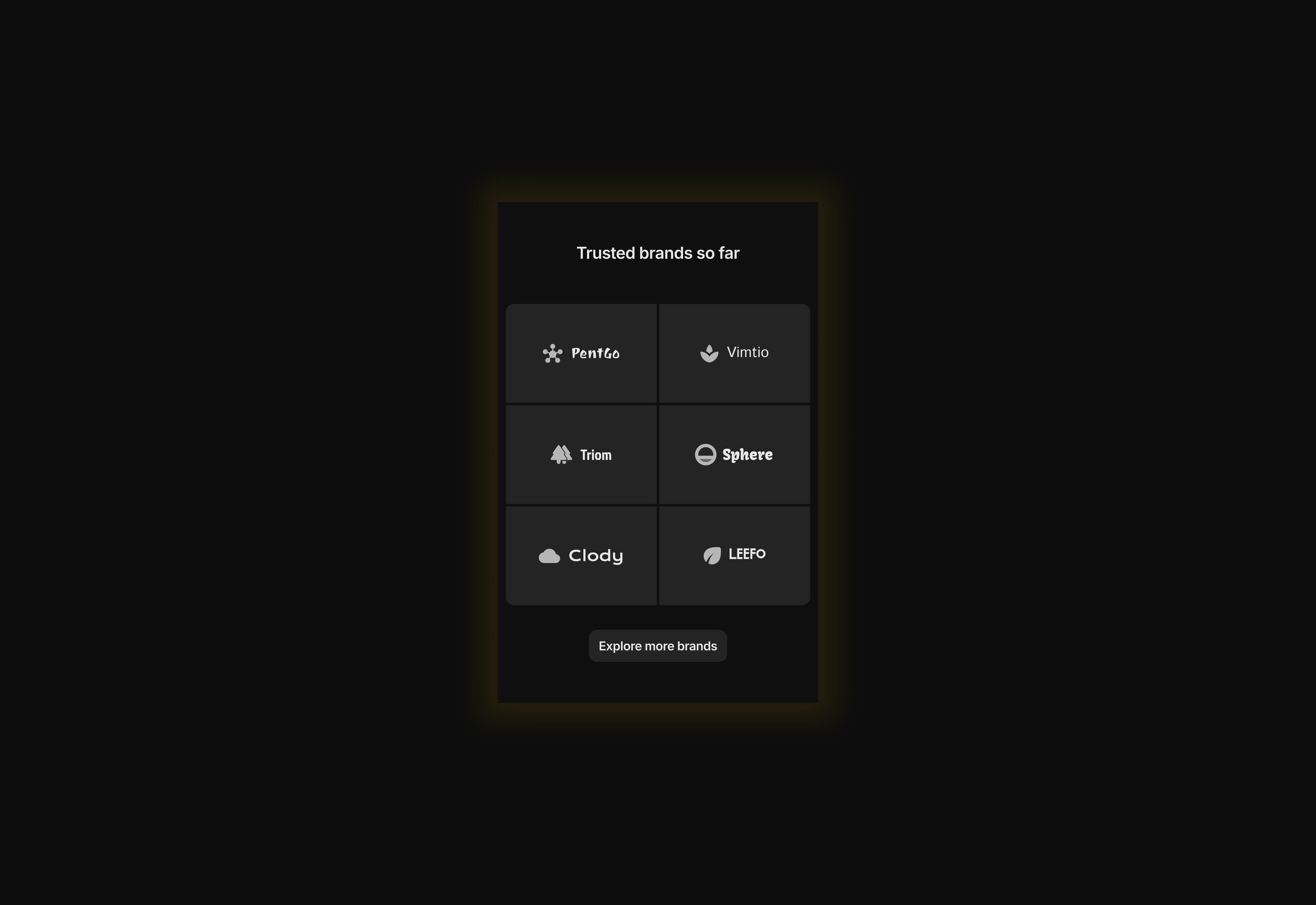 A dark themed logo cloud in grid format. The UI designed for mobile devices.