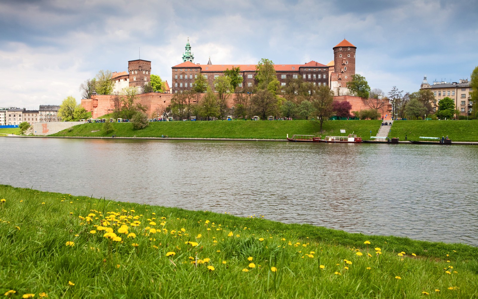 Wawel Castle and Cathedral viewed from across the Vistula River in Krakow.