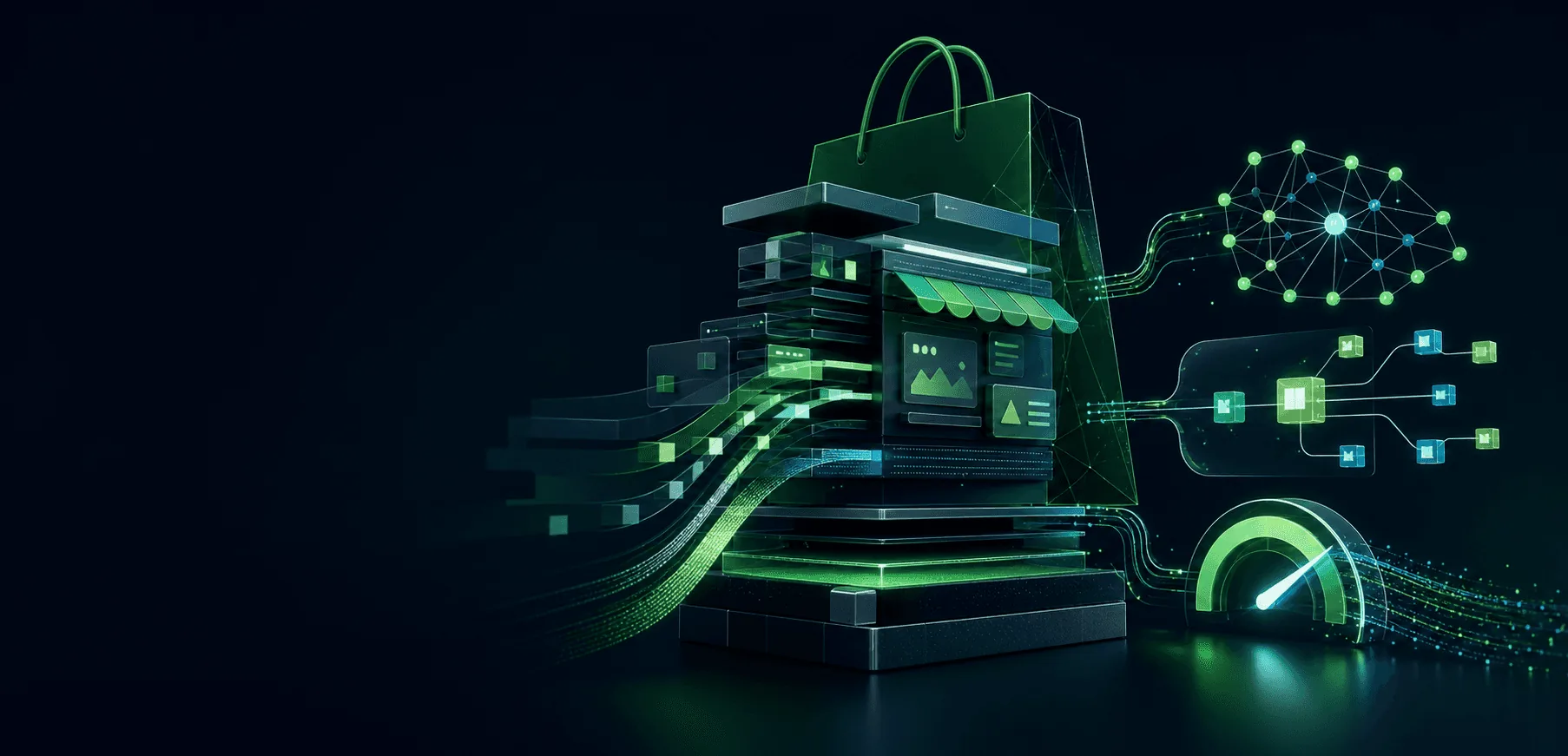 3D futuristic shopping cart concept illustrating high-velocity e-commerce sales funnels and conversion optimization.