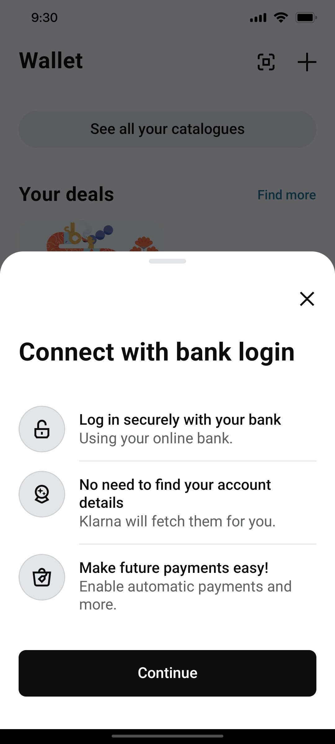 Klarna Connect With Bank Login Page Screen