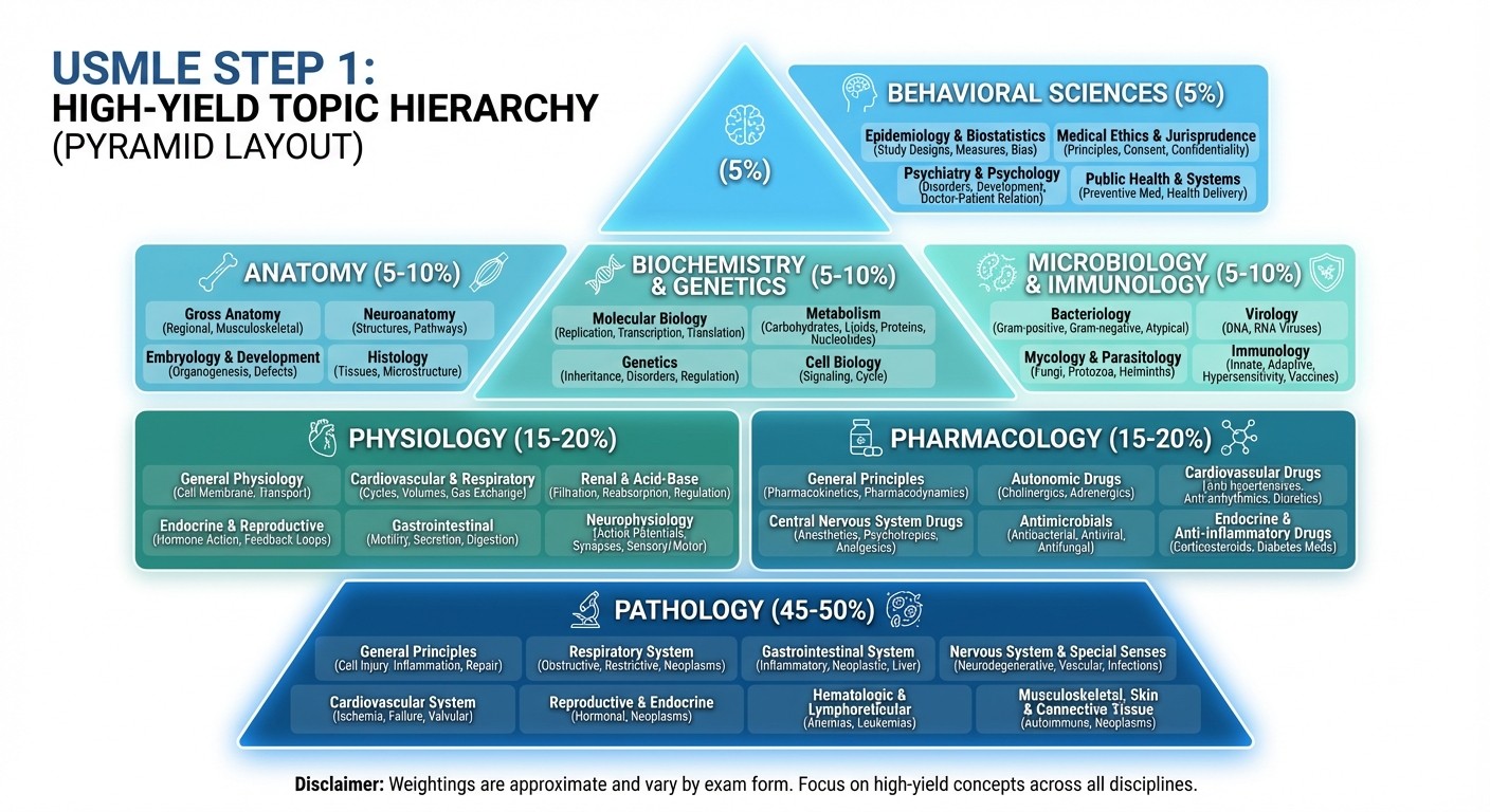 High-Yield USMLE Step 1 Topics Distribution and Weightings 2026