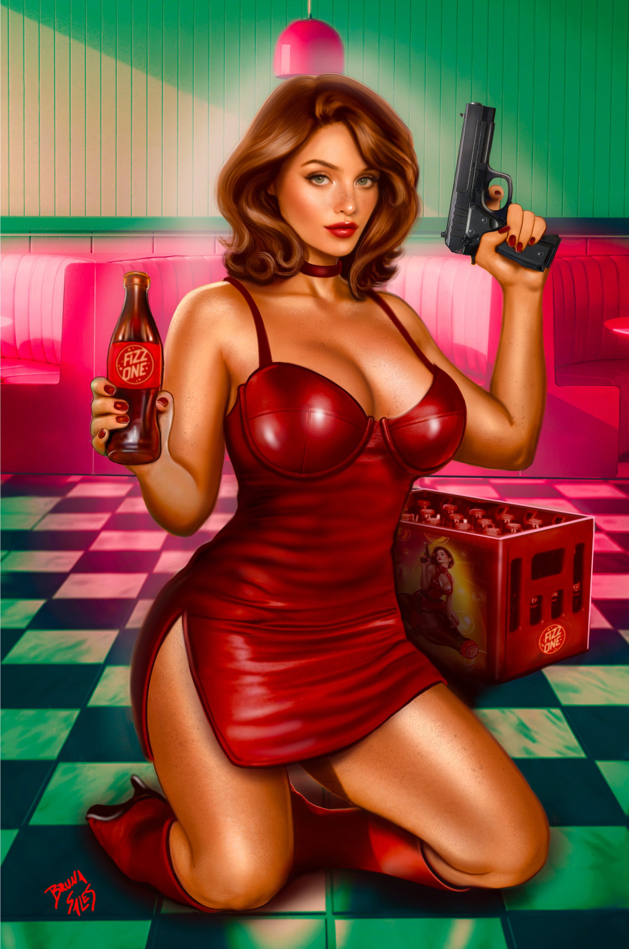 Pop Kill #3 Bruna Sales Big Dex Comics MegaCon Exclusive Crimson Dress Virgin Variant comic cover