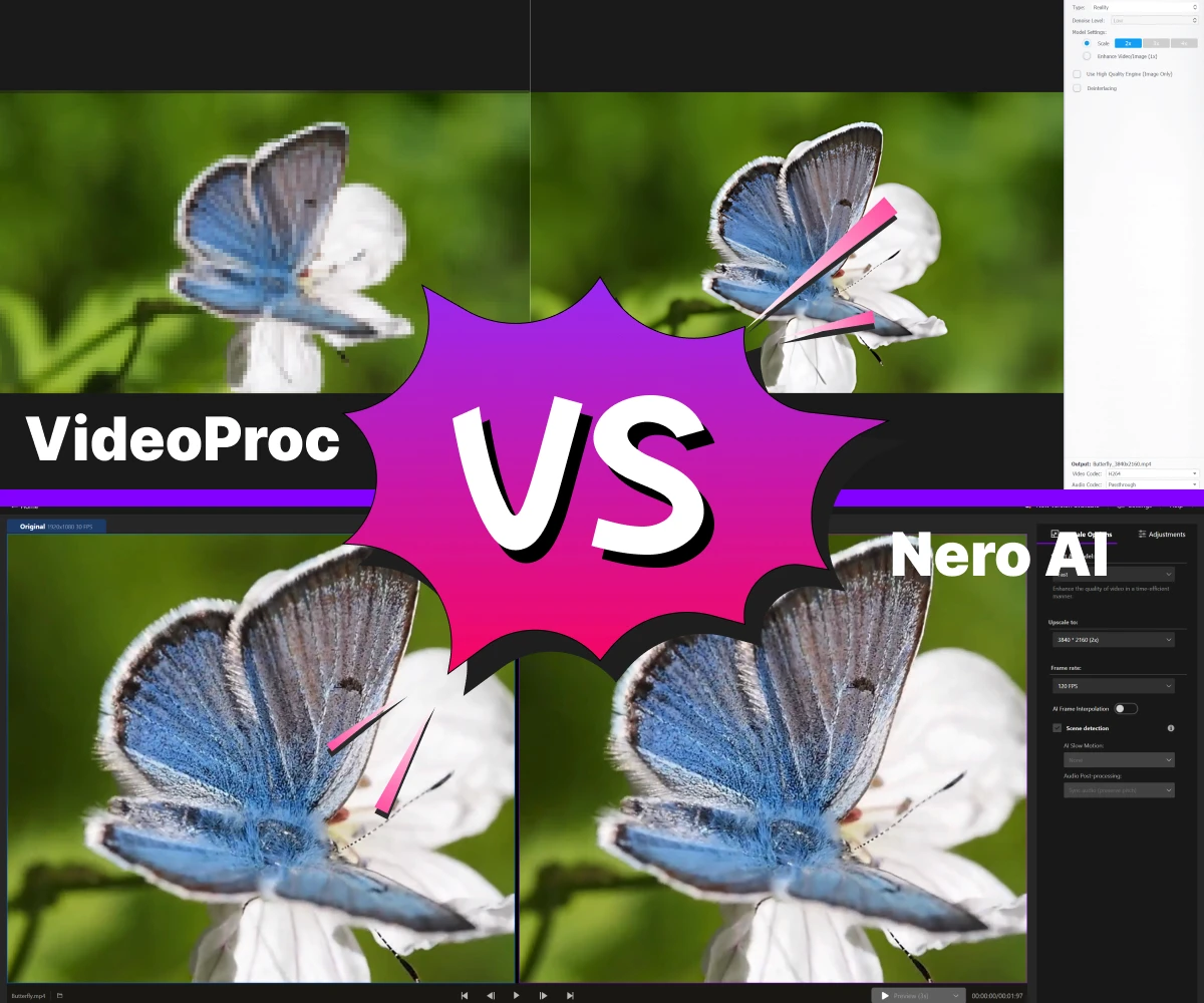 Nero AI Video Upscaler vs VideoProc