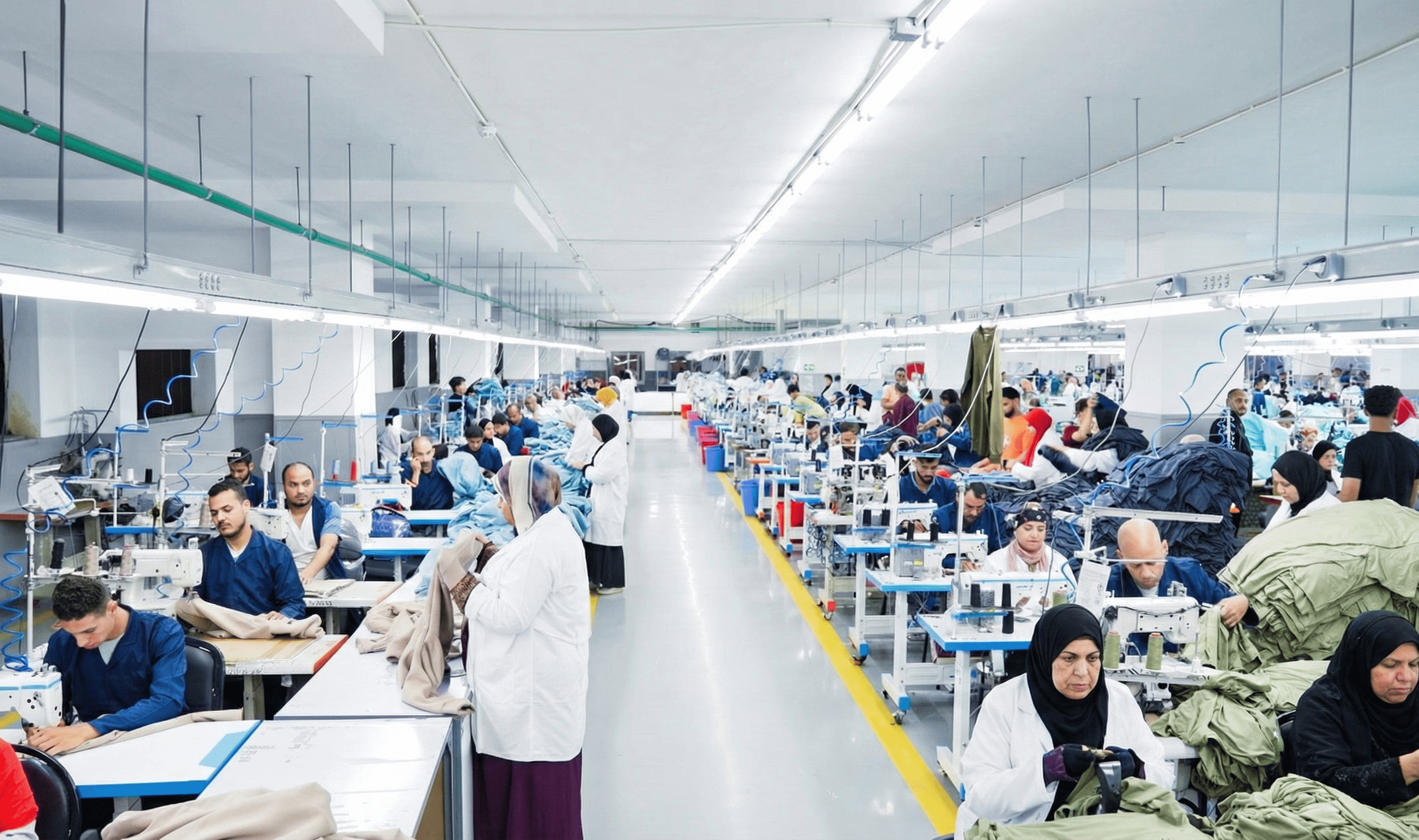 Garment production line in a textile factory.