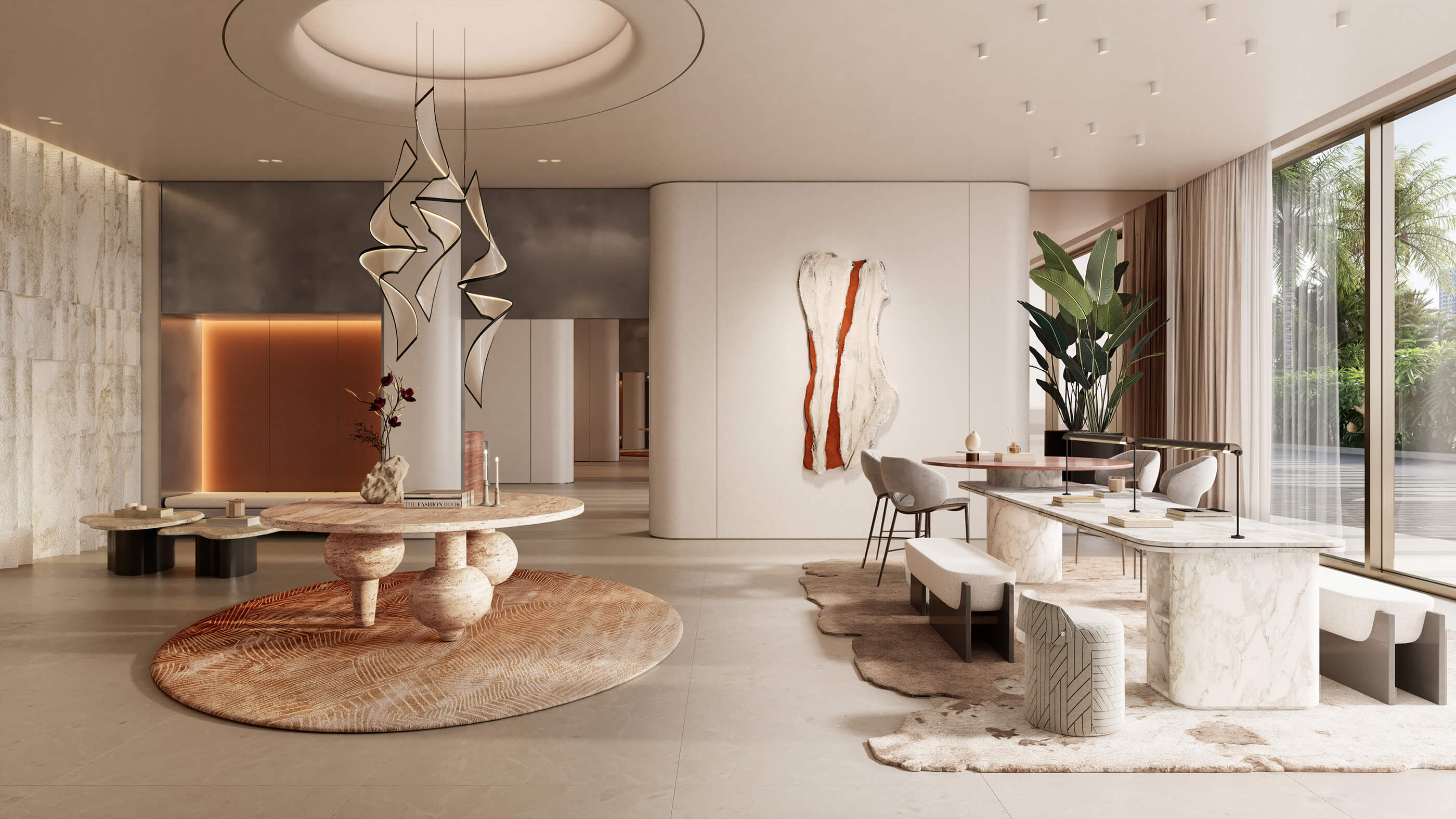  Spacious lobby of Eltiera Views with expansive windows, showcasing a contemporary architectural design.