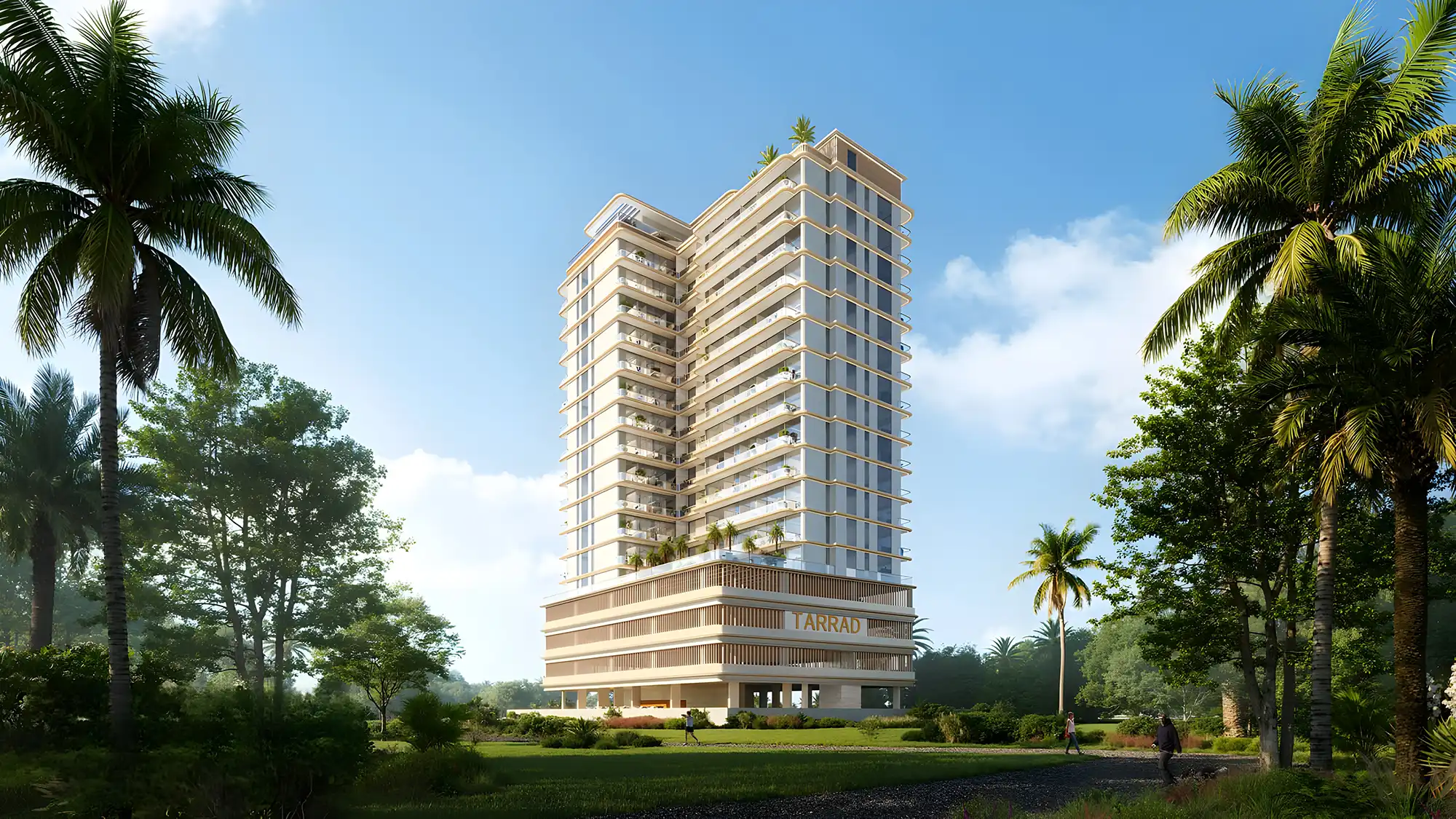 Celesto 3 by Tarrad, a stylish apartment complex with a rooftop swimming pool for residents.