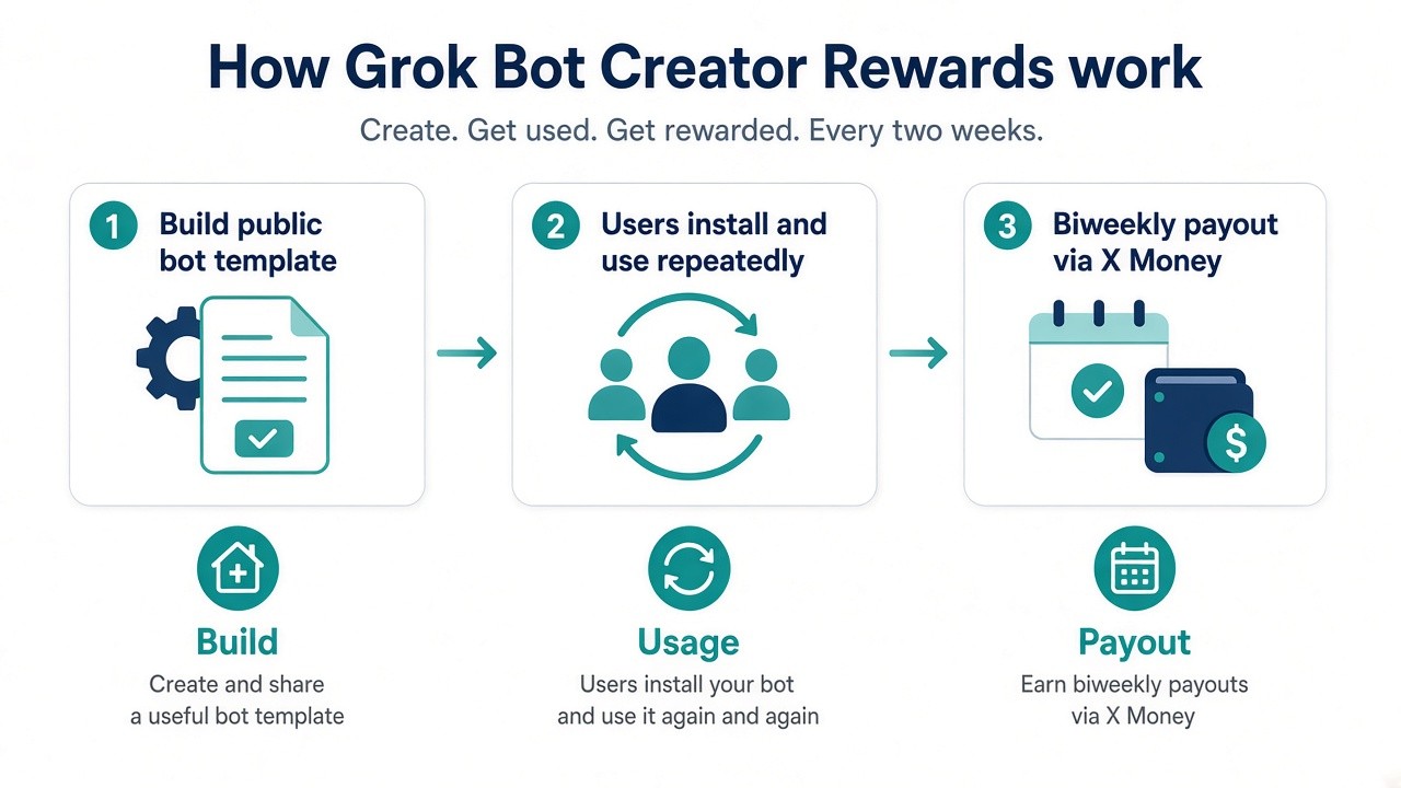 How Grok Bot Creator Rewards work — Build, Usage, Payout