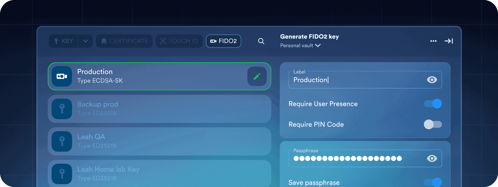 Generate FIDO2 key