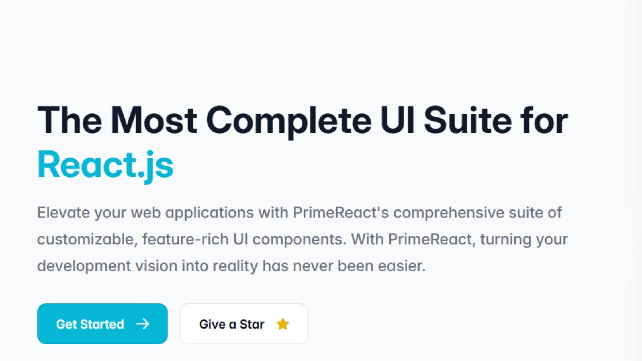 PrimeReact landing page hero section