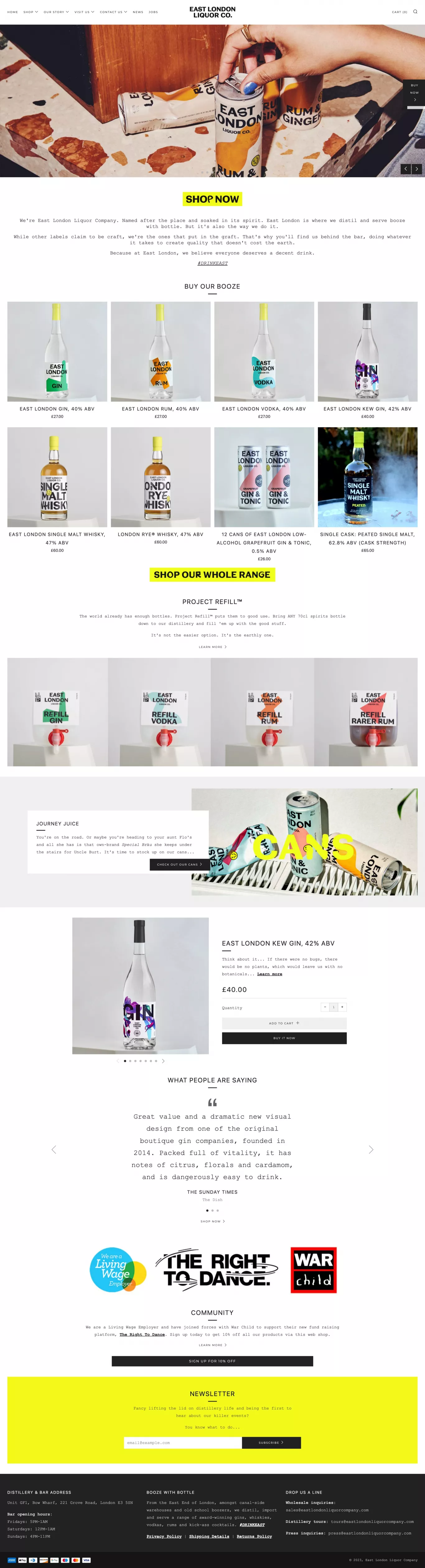 East London Liquor Company (ELLC) ecommerce page screenshot showcasing Food & Drinks and Ecommerce design