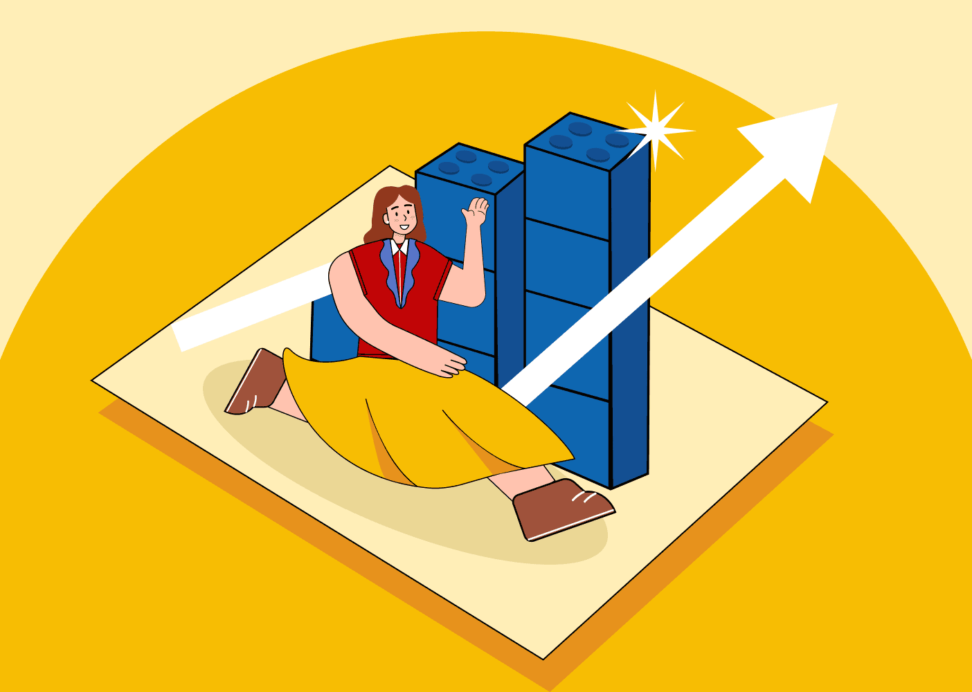 Illustration of a professional building structured blocks, representing a process driven growth approach for mid-sized company B2B marketing.