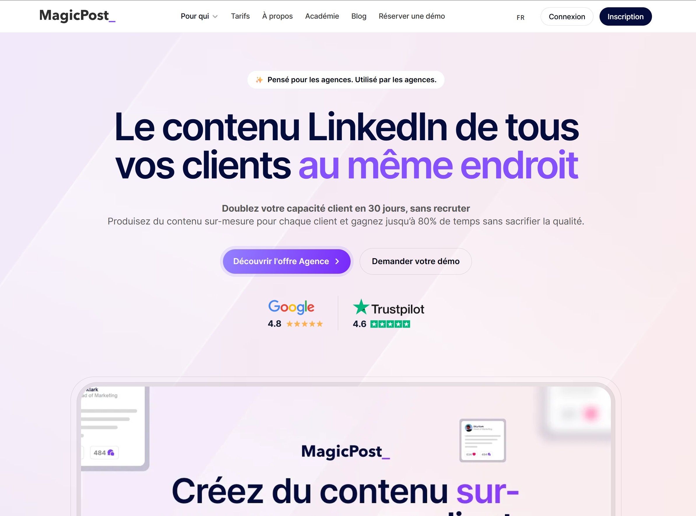 section héro agences landing page magicpost