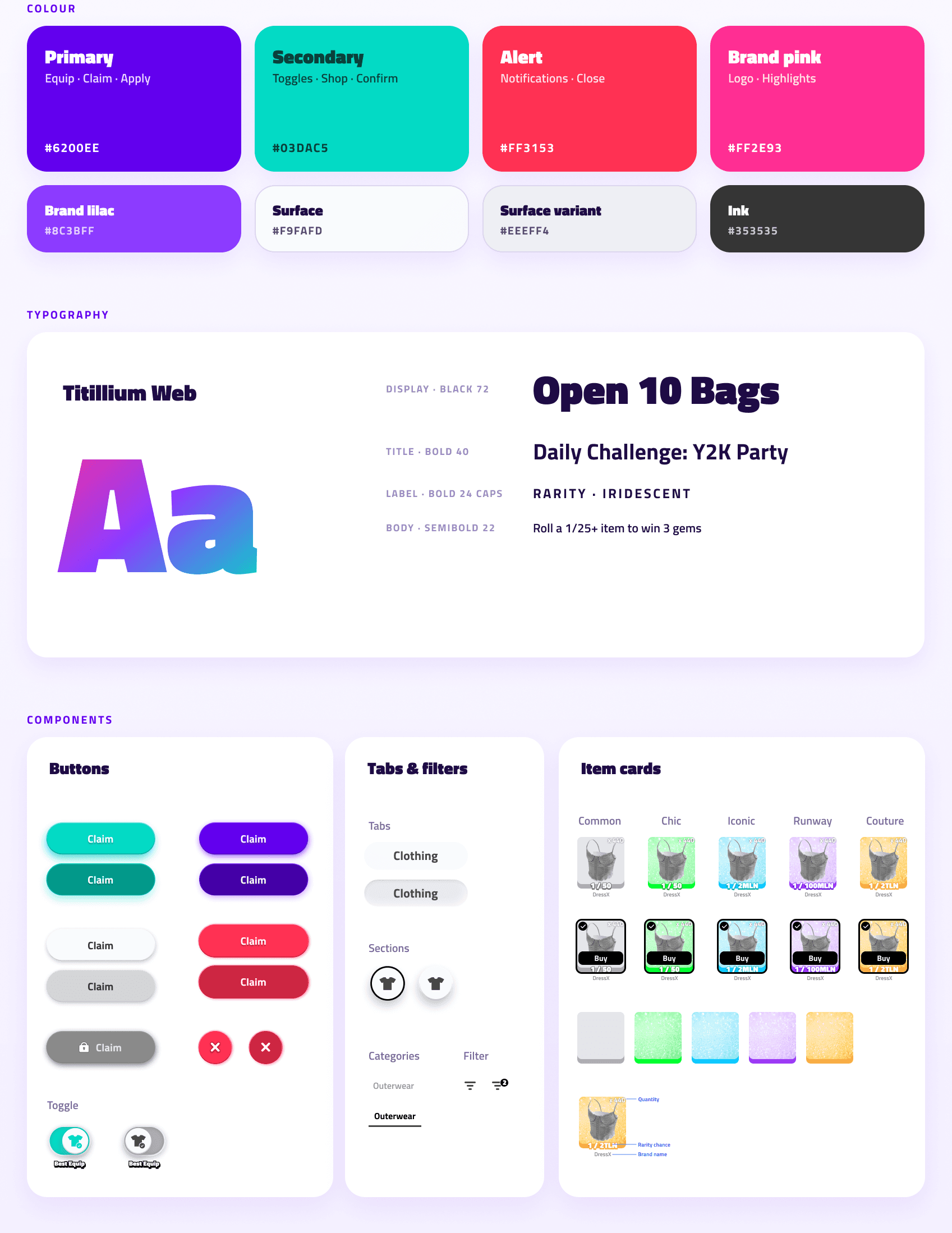 Colors, typography, and interface components