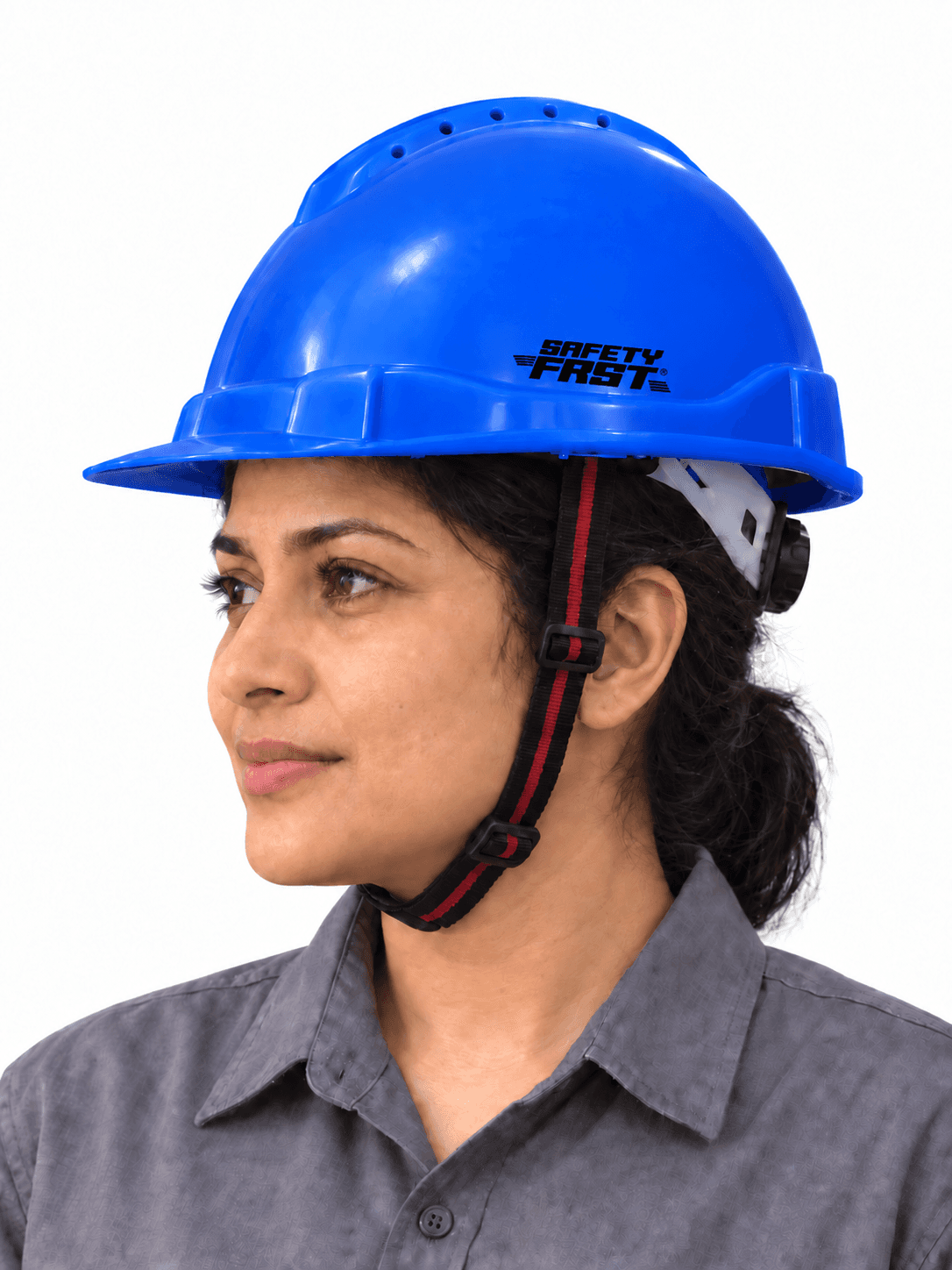 SafetyFRST Headstrong Pro helmet worn with chin strap