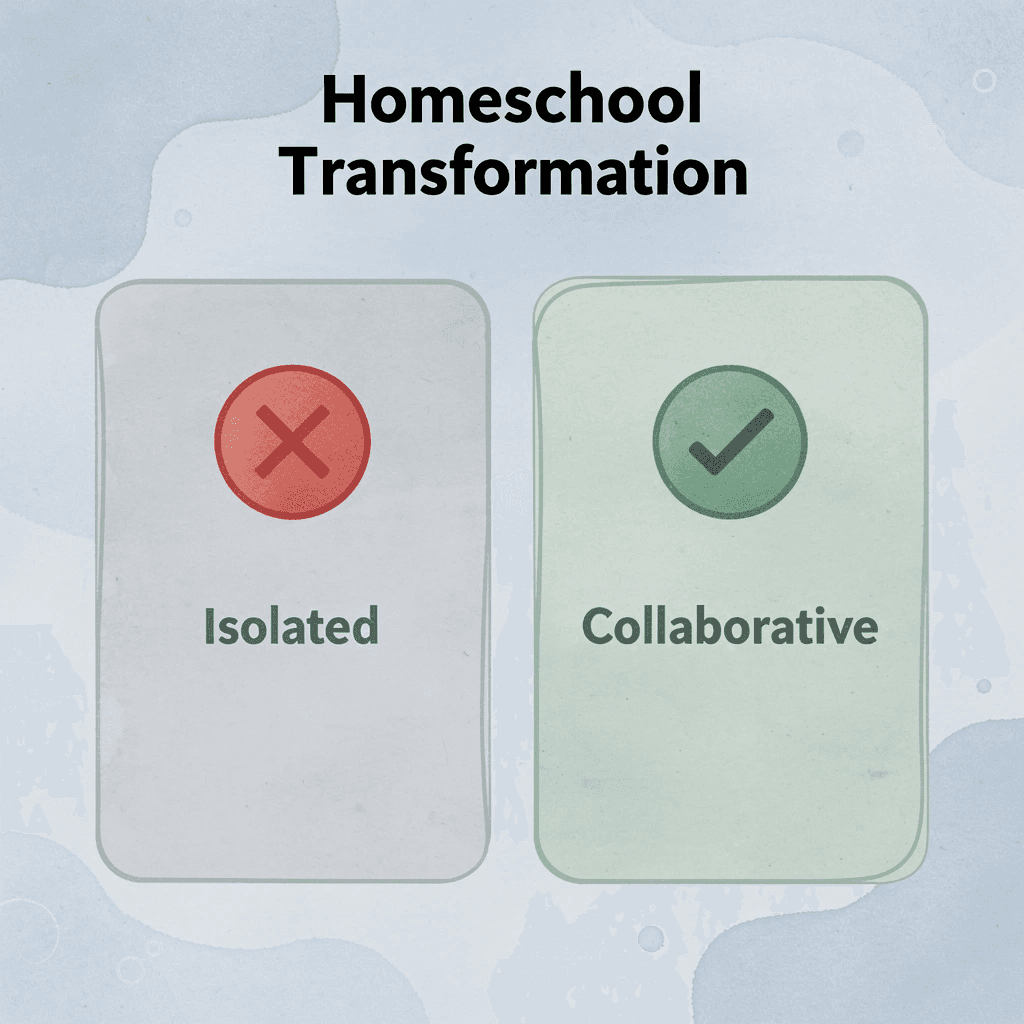  Before and after comparison showing transformation from isolated to collaborative homeschooling