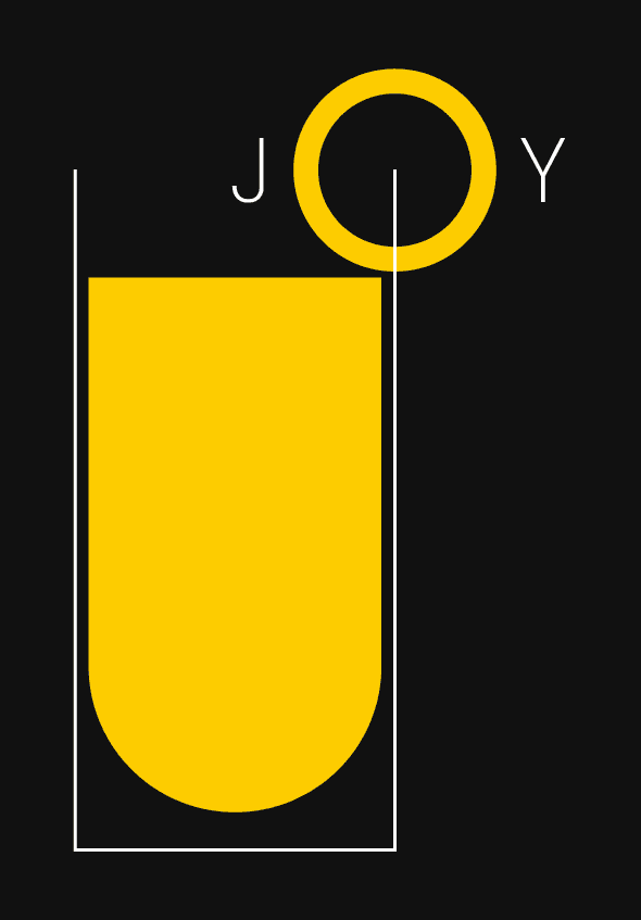 Simple illustration of the word "JOY" with the "O" is working as the lemon slice on a drink.