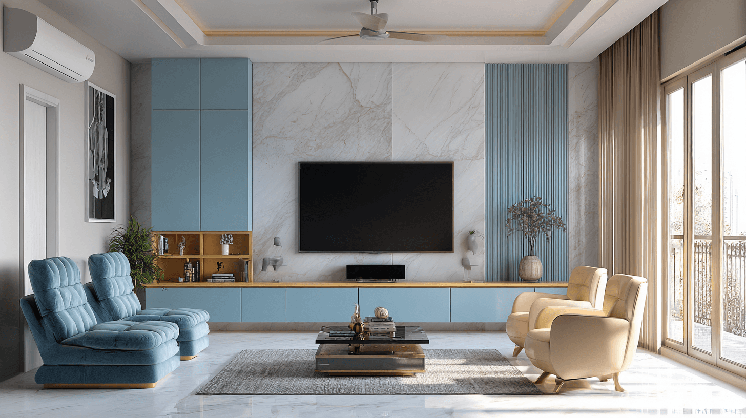  Coastal Blue and Beige TV Unit