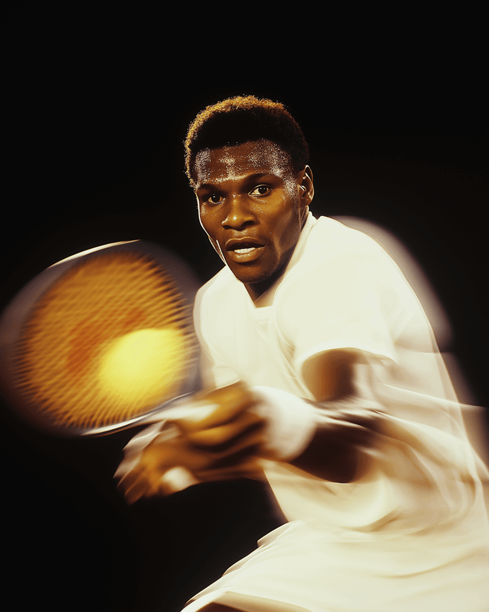 A dynamic, close-up action shot of a tennis player mid-swing.