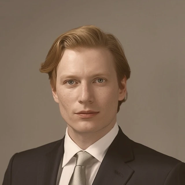 Professional portrait of a man in a navy suit
