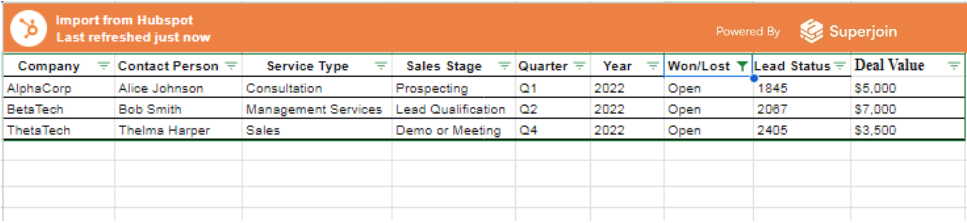 Now your data will only show rows where the "Won/Lost" status is "Open".