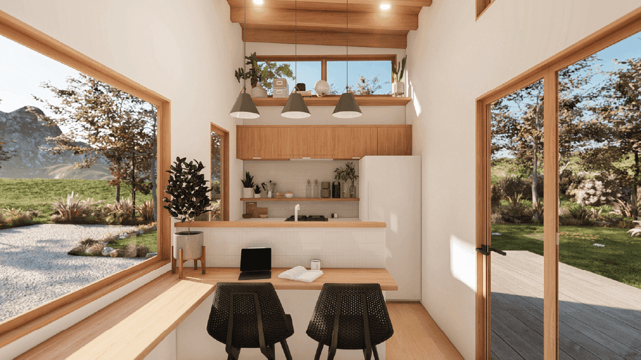 Aalto 9m/30ft tiny house dining and living room