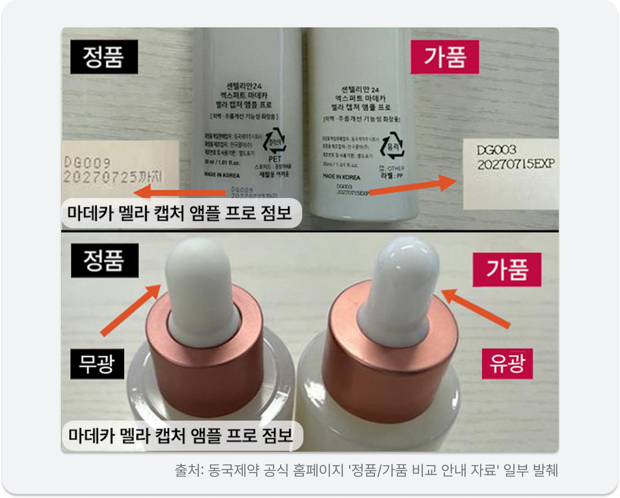 마데카 멜라 캡처 앰플 정품·가품 비교 Madeca Mela Capture genuine vs counterfeit comparison