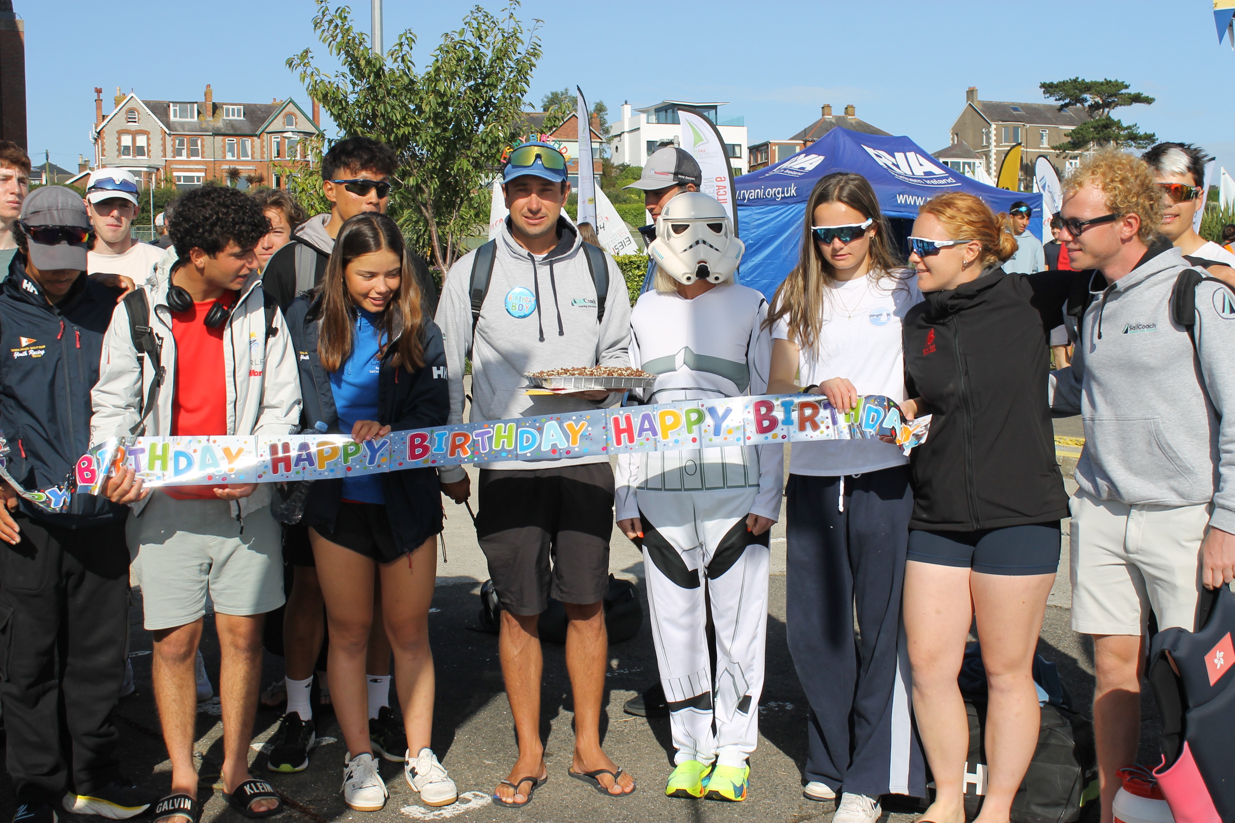 Two men greeting with hand