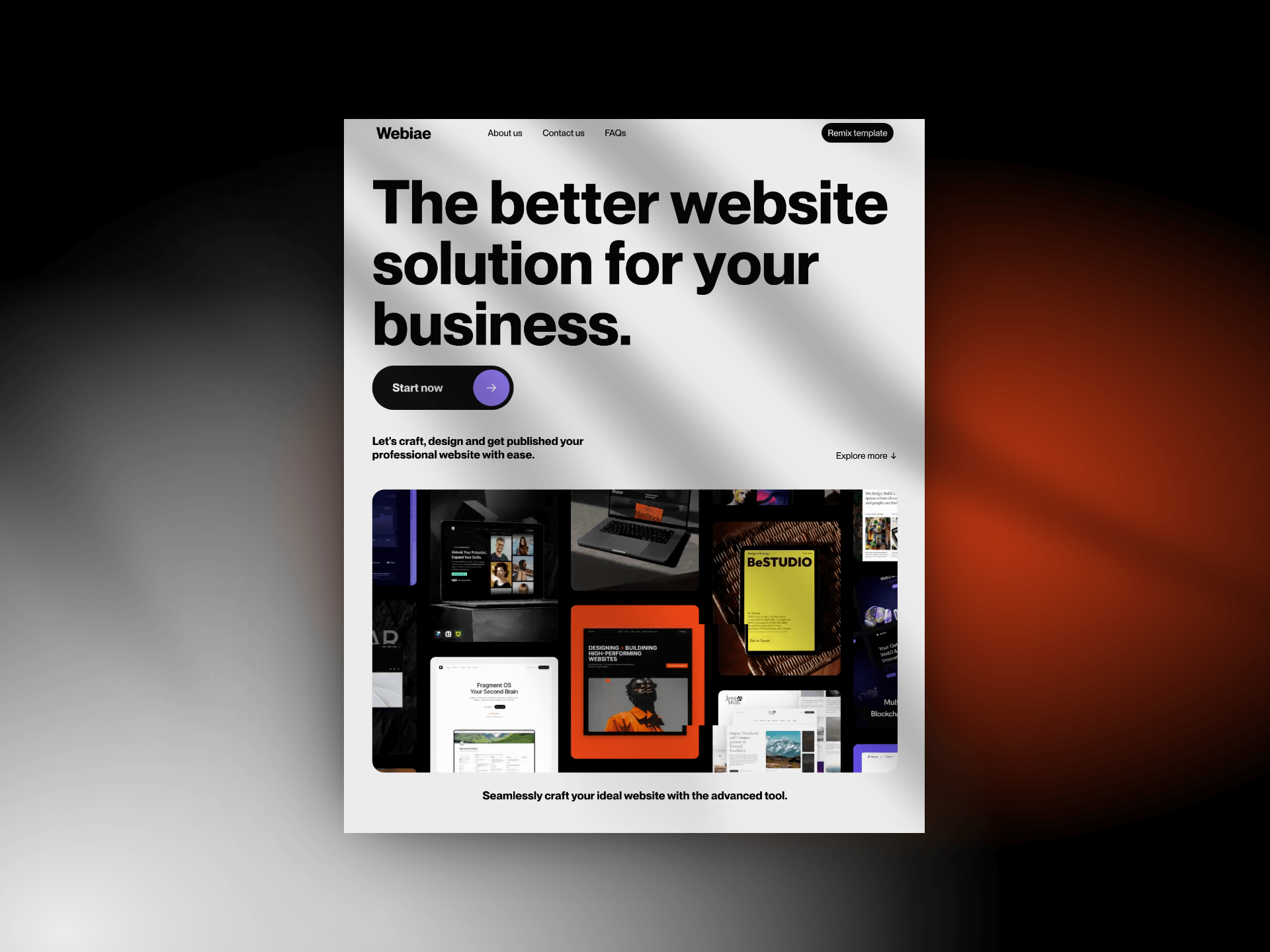webiae, a dark and light themed website template made in framer. This is webiae home page in light theme.