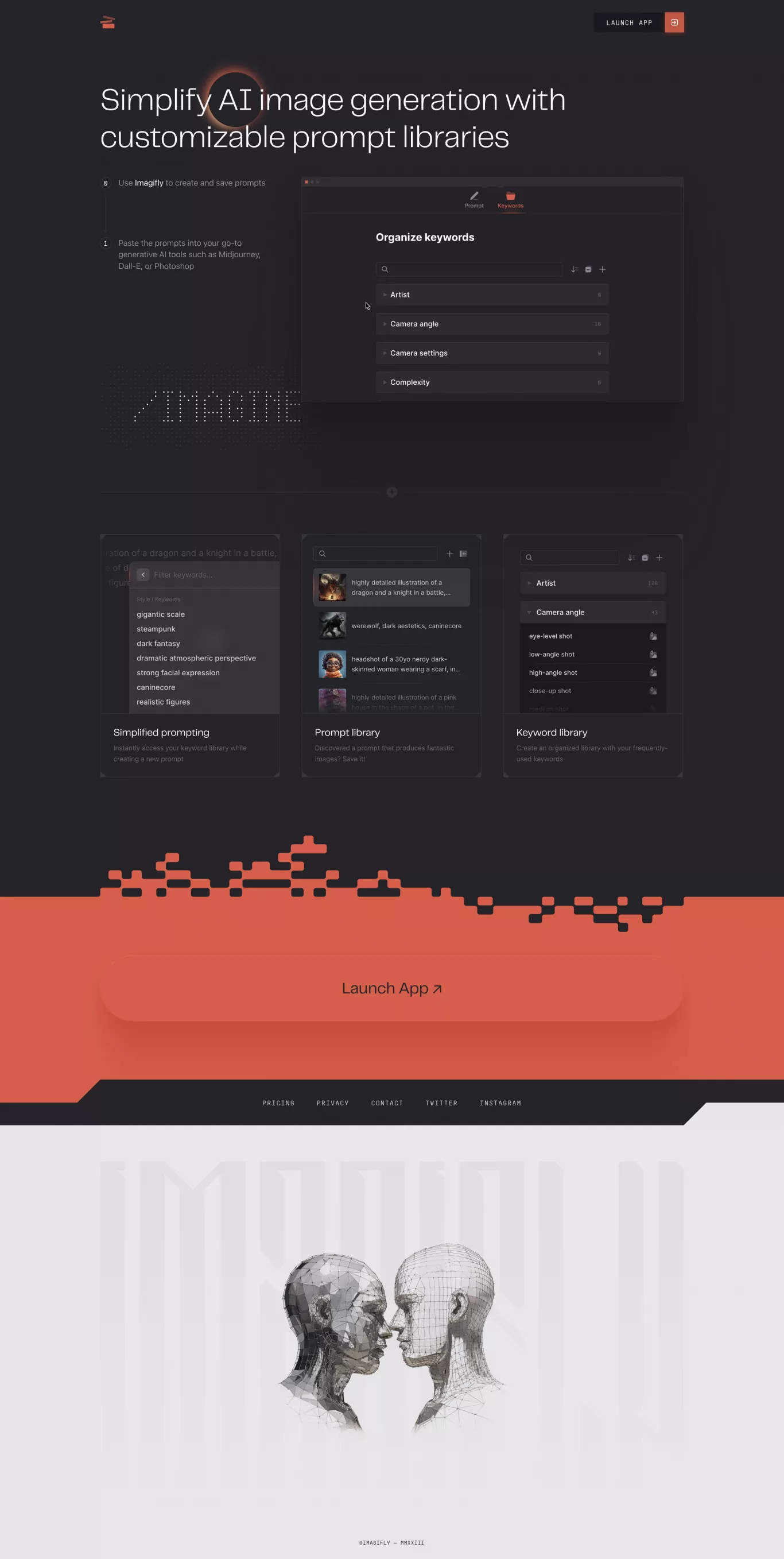 Imagifly landing page screenshot showcasing Tech and AI design