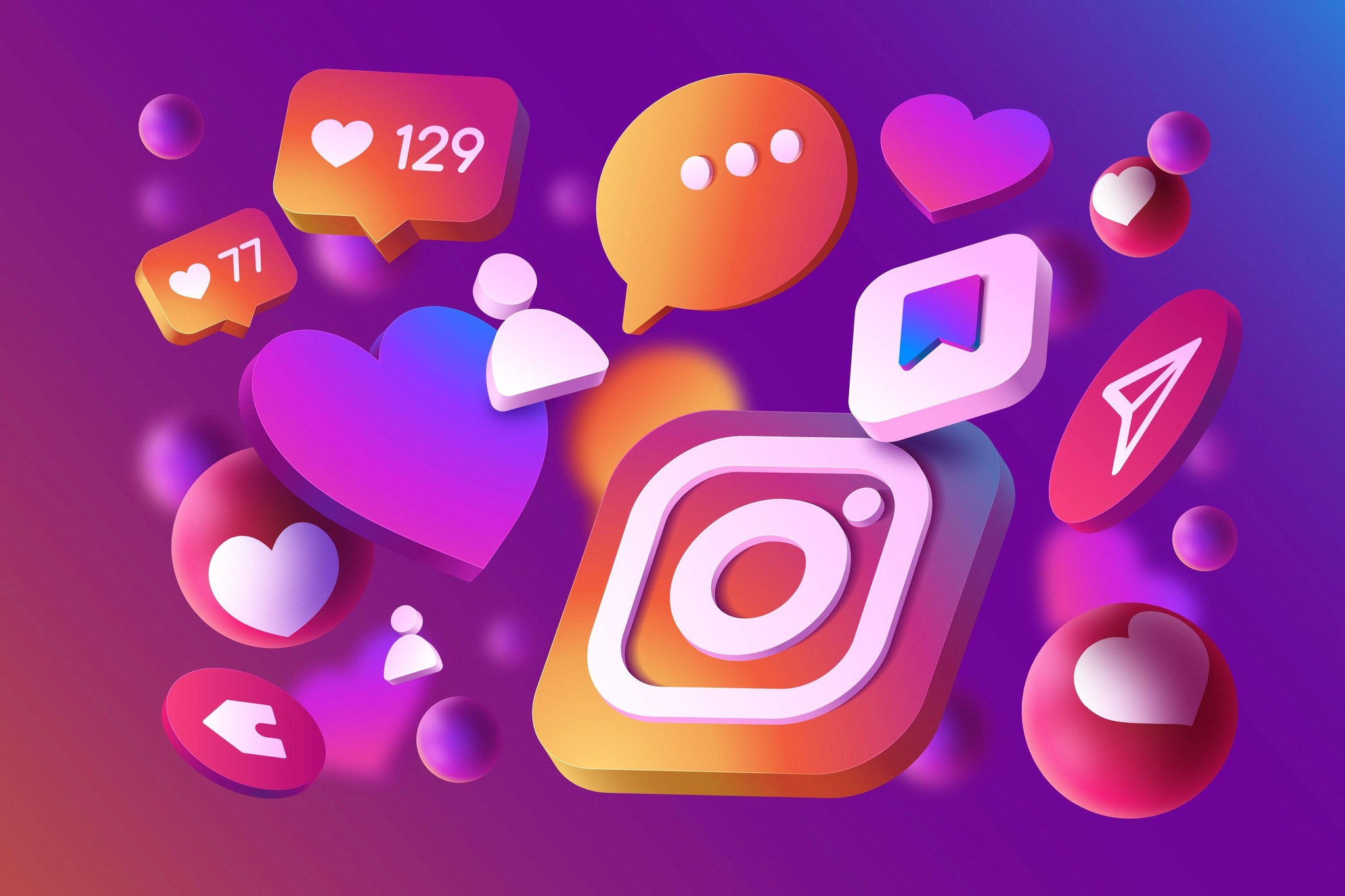  Instagram logo at the center, encircled by various social media icons, representing digital connectivity and engagement.