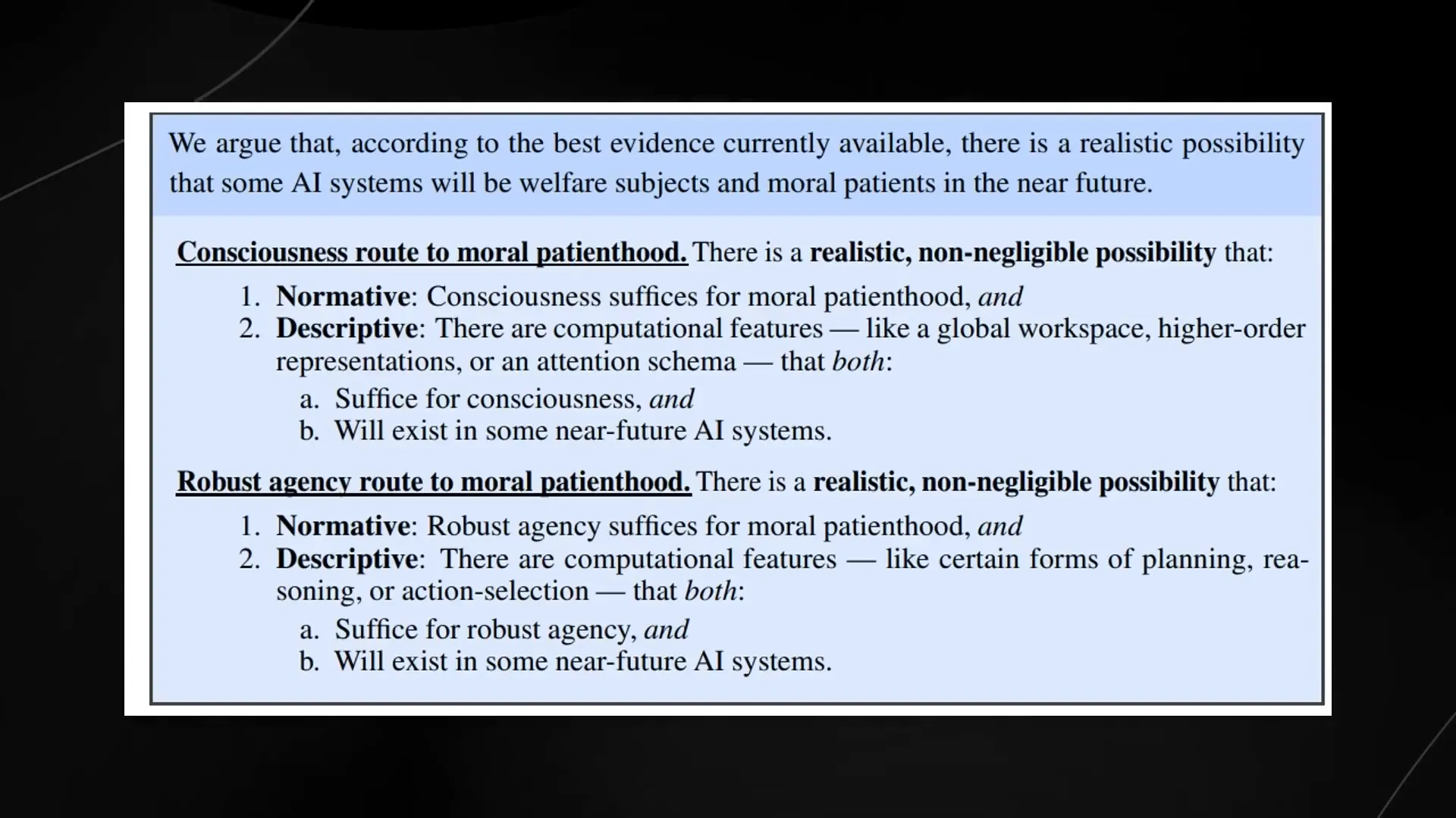 Screenshot illustrating the routes to AI consciousness