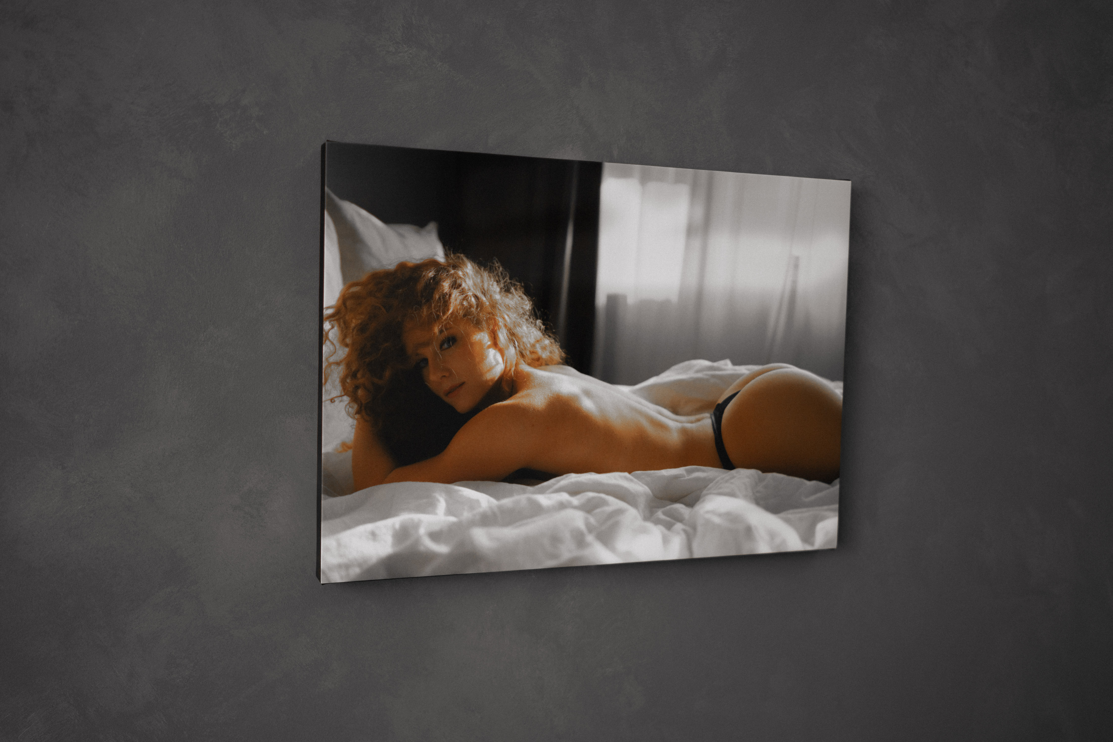 Canvas art of a sensual boudoir experience, showcasing luxury photography.