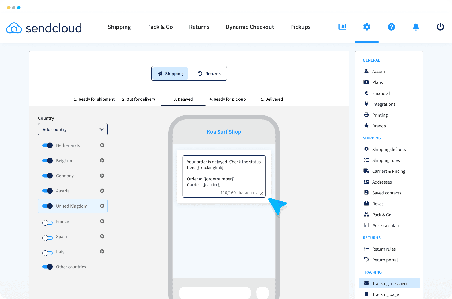Sendcloud SMS Tracking UI
