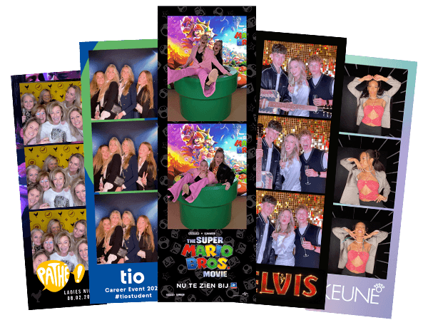 Voorbeeld fotostrips van bedrijven, Mario Bross, Elvis, Keune, Pathe. Ontwerp op maat voorbeeld.
